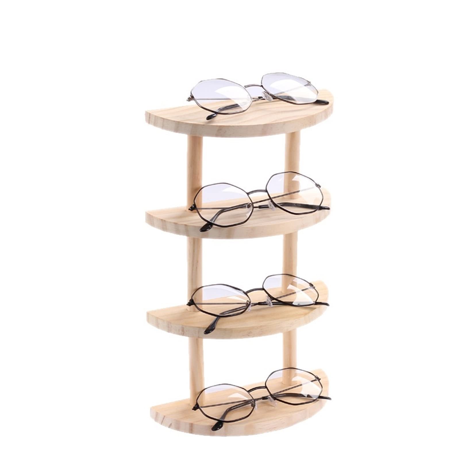TBUDAR Wooden Eyeglasses Stand - 4 Layer Semicircle Sunglasses Rack & Jewelry Display Organizer - Perfect for Retail Stores, Home Decor, and Eyewear Collection Organization
