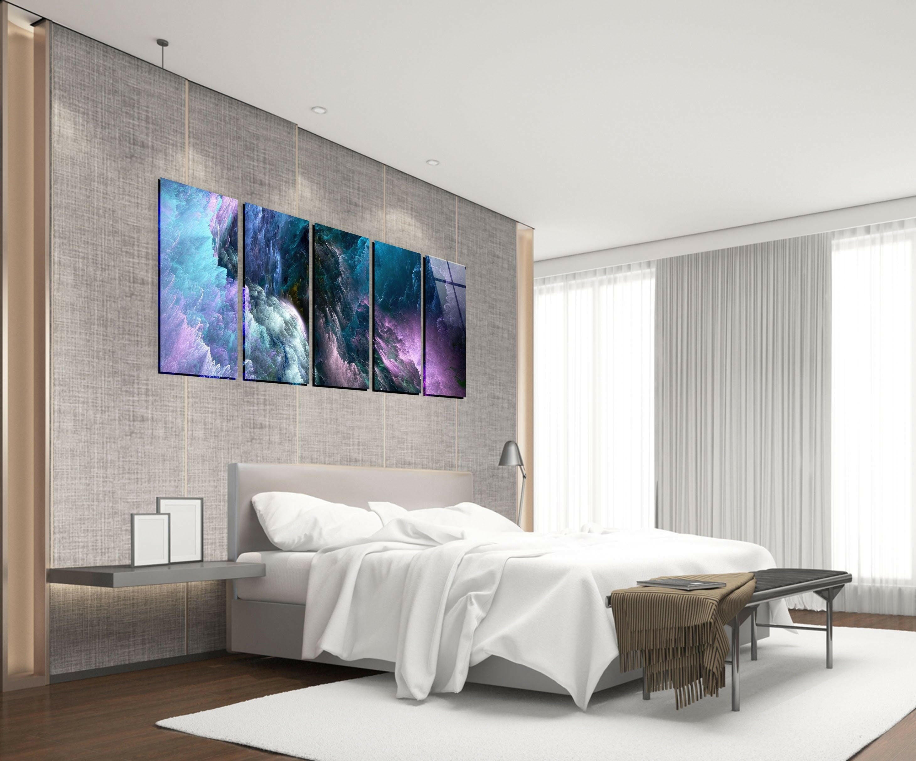 Blue Purple Clouds Abstract Glass Wall Art - Modern Handmade Glass Painting for Home & Office Decor - Perfect for Living Room, Bedroom, or Office Wall Decor