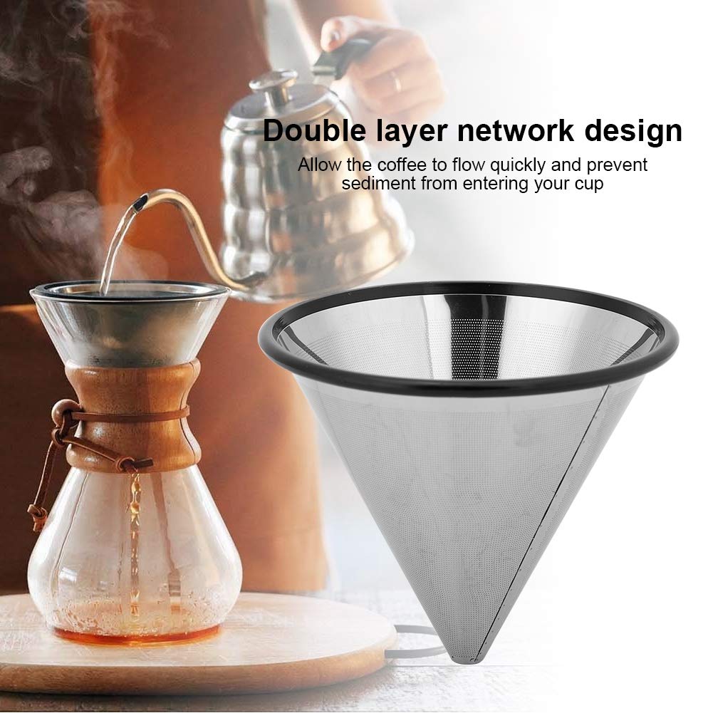 SOONHUA Reusable Stainless Steel Pour Over Coffee Filter - Fine Mesh Cone Dripper for Chemex, Carafes & Coffee Makers | Eco-Friendly & Easy Clean | Perfect for Home, Office & Camping Brewing