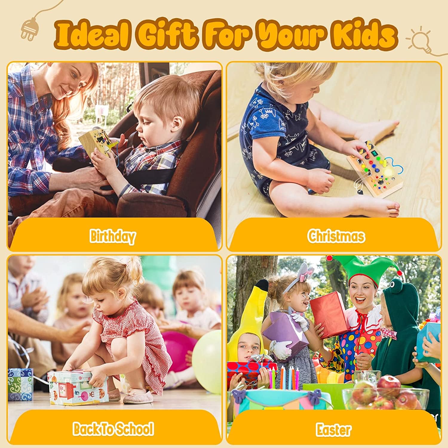 Montessori LED Busy Board for Toddlers 1-3 Years - Sensory Activity Toy with Light Switch for Boys & Girls - Wooden Travel Toy for Road Trips & Airplane - Perfect Christmas & Birthday Gift for Toddlers - Educational Learning Toy for Fine Motor Skills Development