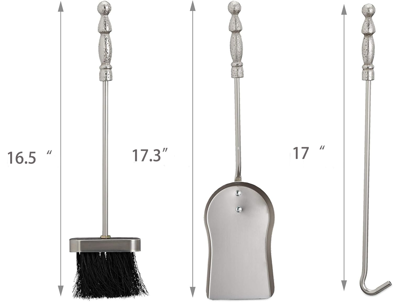 Medieval Knight Fireplace Tools Set - Heavy Duty Cast Iron Fireplace Accessories with Knights Templar & Teutonic Design - Silver Fireplace Decor for Rustic Home, Castle Theme, and Historical Interior Decoration