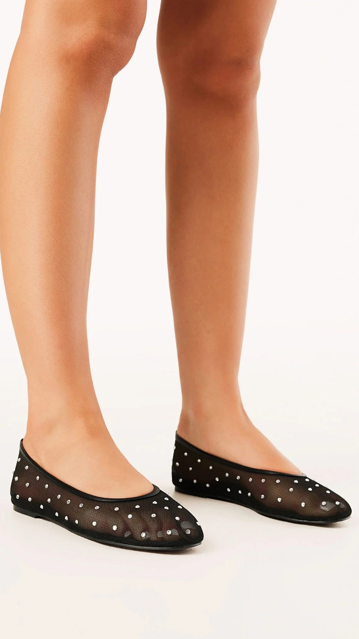 Gerani Flats - Black Mesh Diamante Women's Comfortable Ballet Shoes for Casual Wear & Office