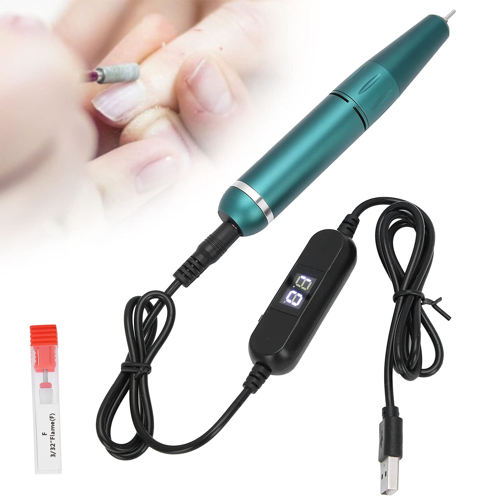 Electric Nail Drill Polisher - USB Portable Manicure Pen for Quick Nail Polish Removal, Professional Nail Shaping & Polishing Tool (Olive Green) - Perfect for Home Nail Care & Salon Professional Use