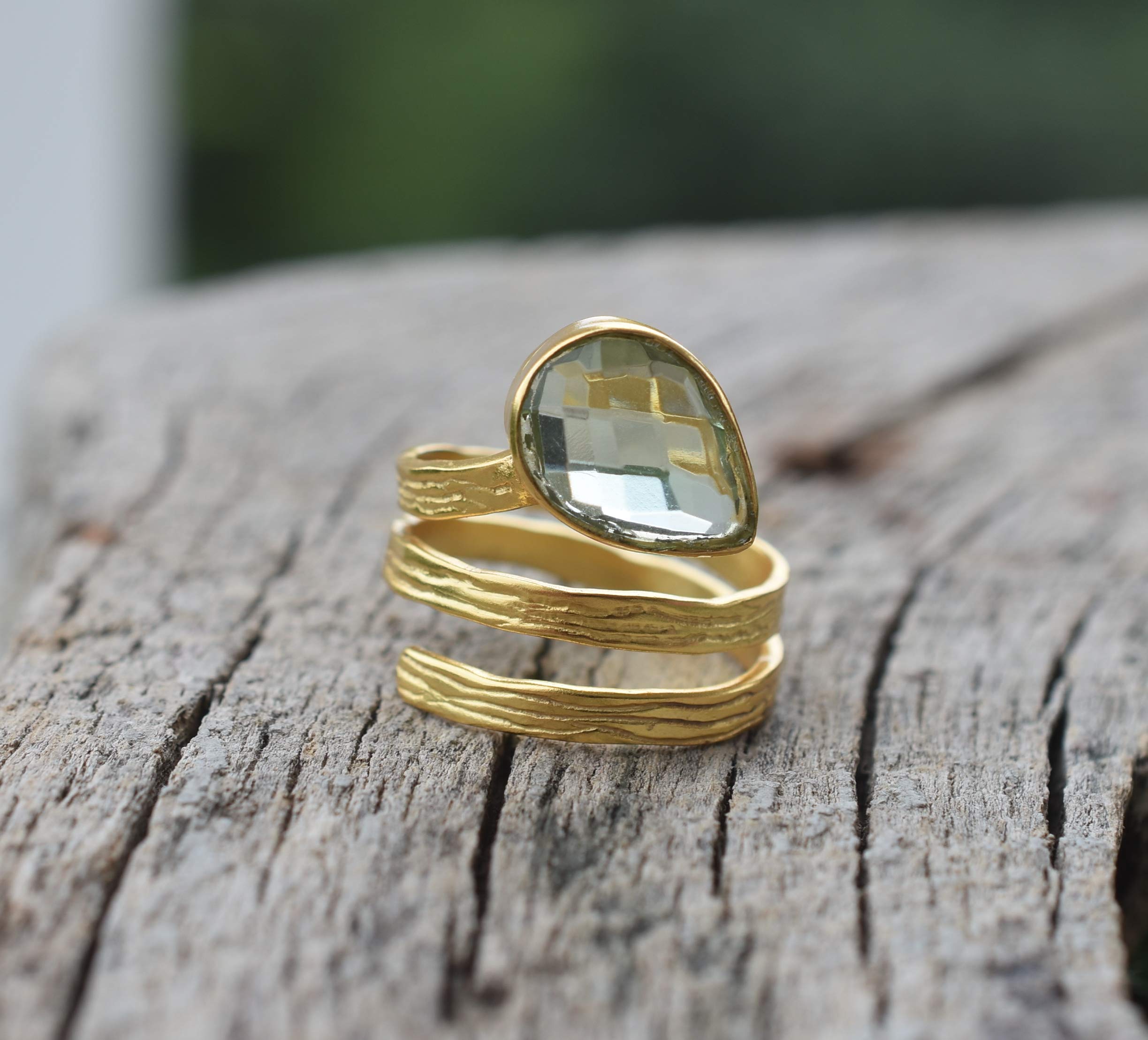 Prasiolite Green Amethyst August Birthstone Ring - Gold Plated Women's Fashion Jewelry | Handmade Chunky Statement Ring | Perfect Gift for Birthdays, Anniversaries & Special Occasions