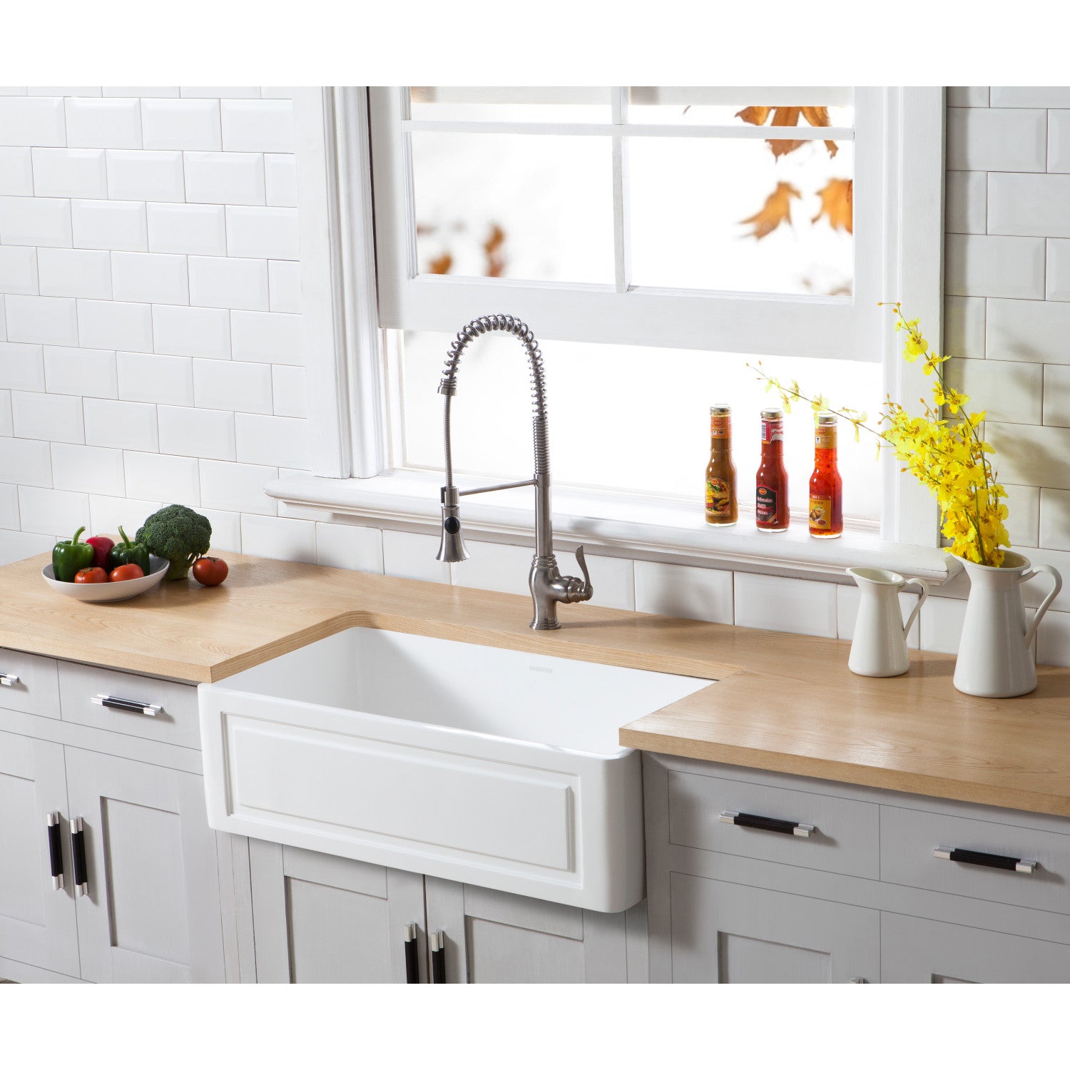 Arcticstone 33 Inch Matte White Farmhouse Kitchen Sink - Solid Surface Apron Front Single Bowl with Strainer - Perfect for Modern Farmhouse, Rustic & Country Style Kitchens