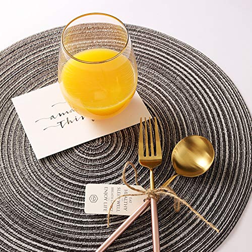 Round Woven Cotton Placemats Set of 4 - 14 Inch Dark Gray Heat Resistant Table Mats for Dining Room, Washable & Reusable - Perfect for Dinner Parties, Family Meals, and Holiday Gatherings