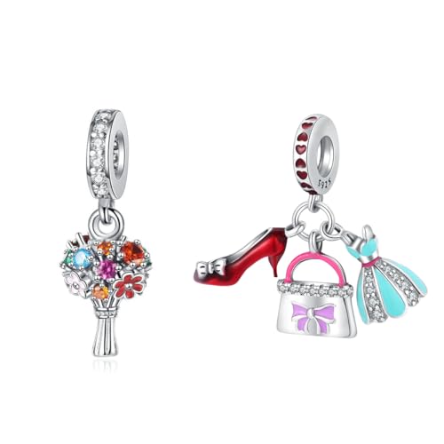 Flower and Full Dress Bag Red Heel Charm