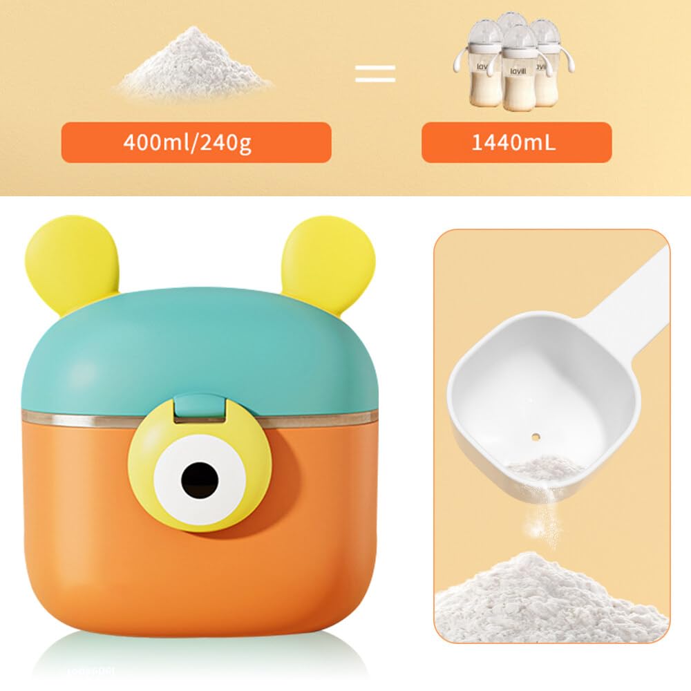 Portable Baby Milk Powder Storage Container with Scraper & Spoon - 400ml Orange Powder Dispenser for Infant Formula, Snacks & Fruits - Perfect for Travel, Daycare & On-the-Go Feeding
