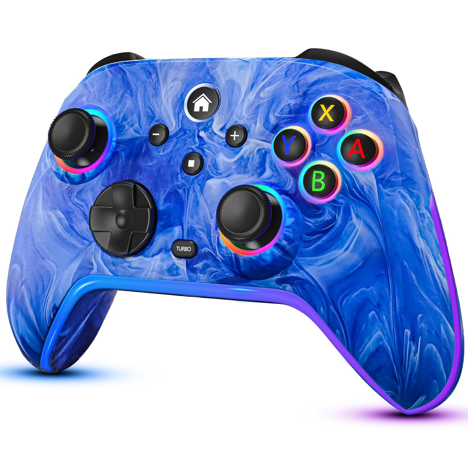 Wireless Nintendo Switch Pro Controller - Compatible with Switch, Switch Lite & OLED, 1200mAh Rechargeable Gamepad with RGB LED Lights, 6-Axis Gyro, Turbo, Motion Controls - Perfect for Gaming, Multiplayer & Long Play Sessions (Blue)