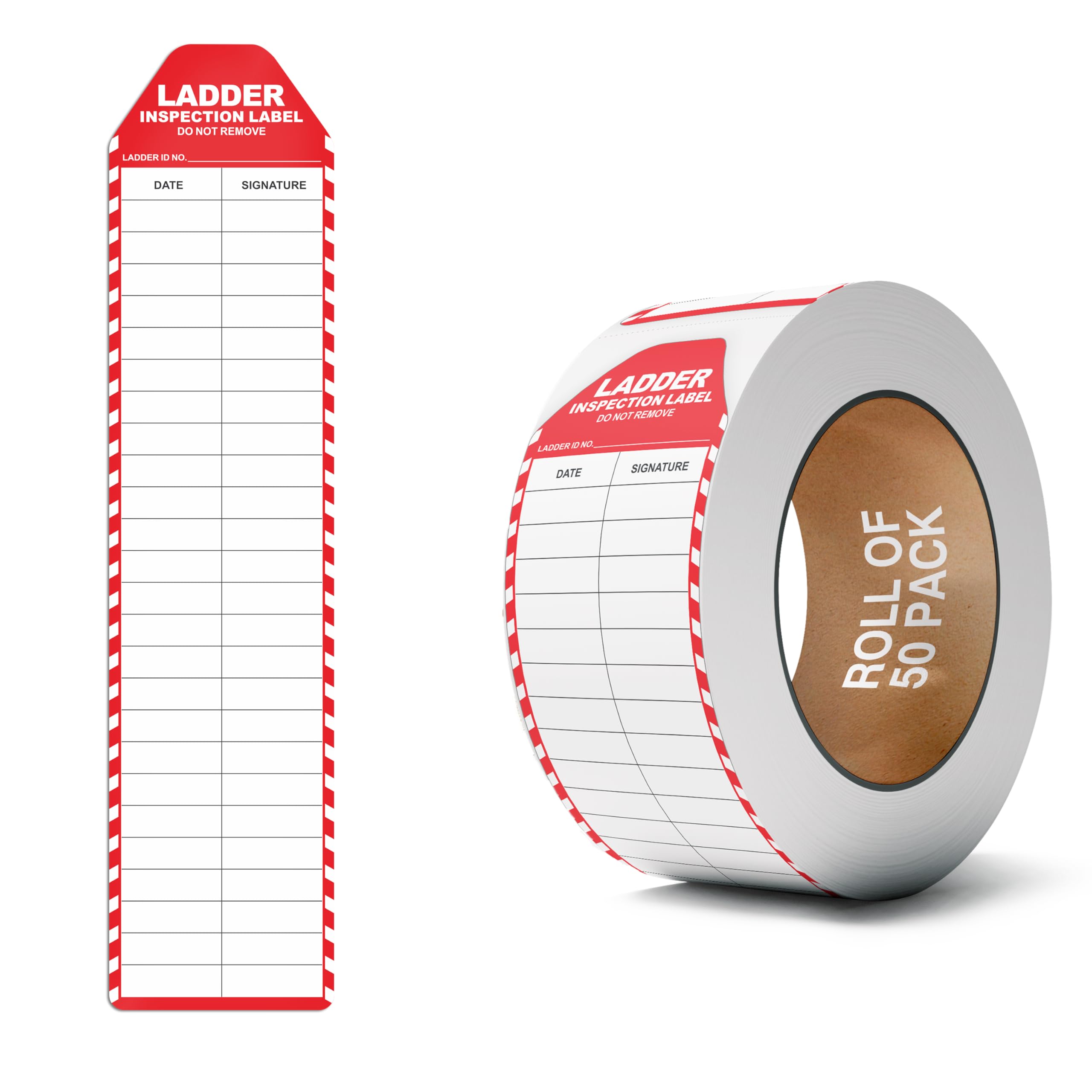 50-Pack 8.5 x 2 Inch Ladder Safety Inspection Stickers - Durable Vinyl Maintenance Tags for OSHA Compliance & Workplace Safety - Perfect for Construction Sites, Warehouses, and Industrial Equipment