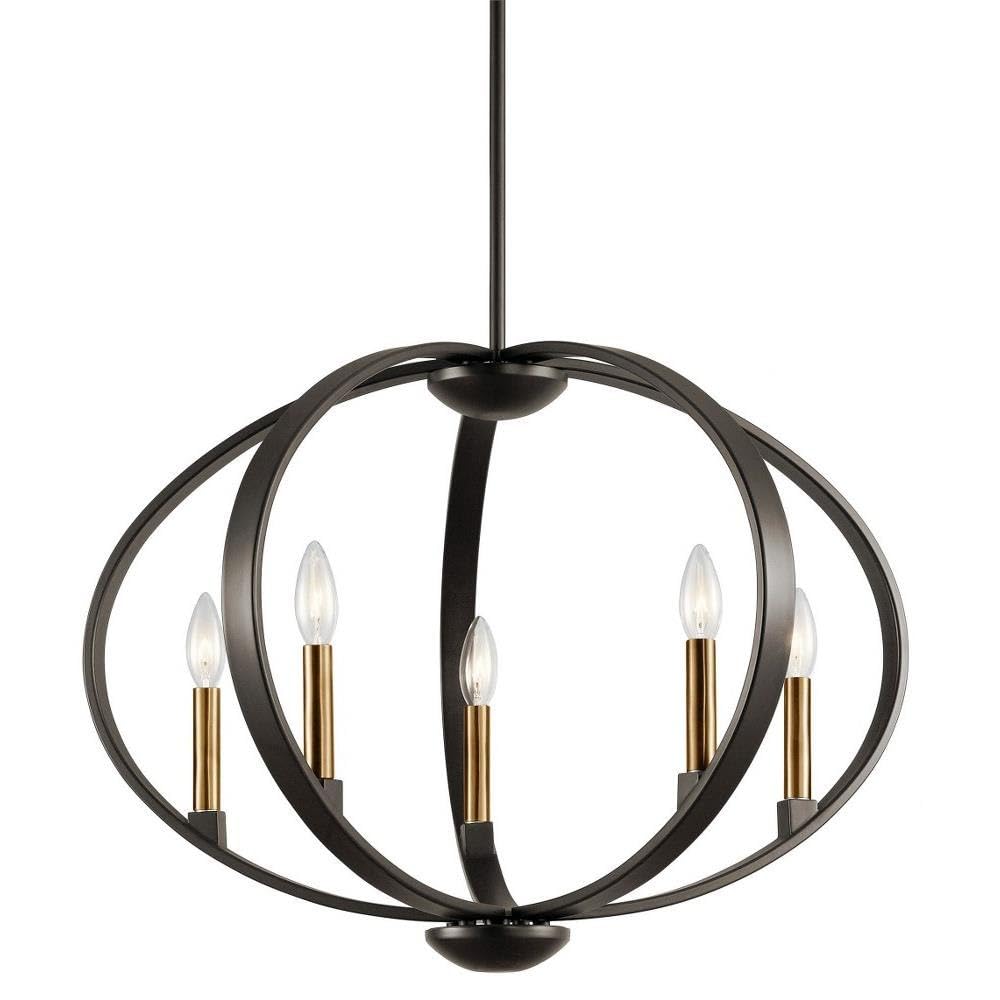 5-Light Contemporary Orb Chandelier - Olde Bronze Finish - Modern Ceiling Light Fixture for Dining Room, Living Room, or Bedroom