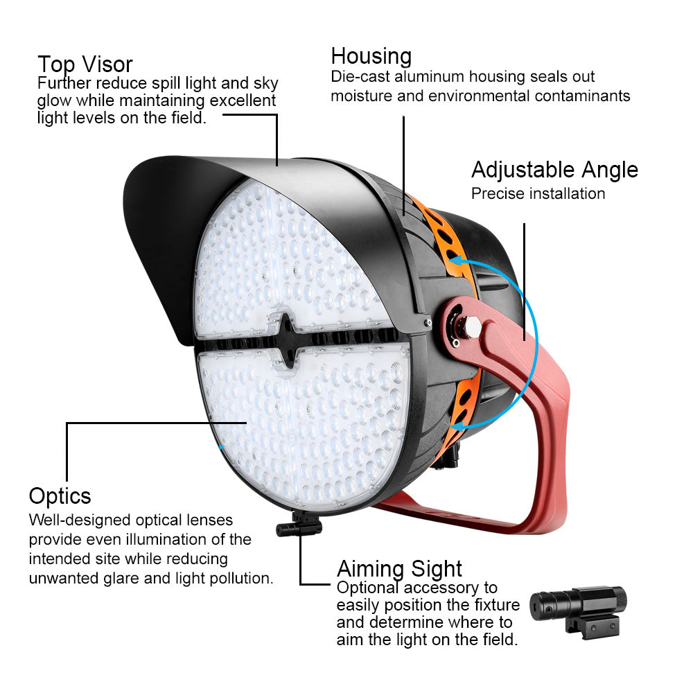 Konlite VEGA LED Sports Light - 505W 70,000 Lumens 5000K Daylight - 120-277V Wide Voltage - 4H4V Beam Angle - 1500W Metal Halide Equivalent - 10 Year Warranty - Perfect for Stadiums, Arenas, Tennis Courts & Outdoor Sports Lighting