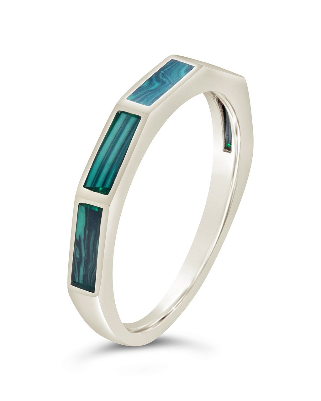 Malachite Baguette Eternity Band Ring - Genuine Green Gemstone Wedding Ring for Women, Stackable Minimalist Jewelry Gift for Anniversary, Valentine's Day & Special Occasions