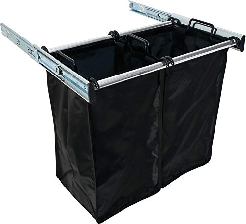 TAG Hardware Full Extension Pullout Laundry Hamper with Removable Bags - Polished Chrome 24 Inch Wide - Space Saving Laundry Basket for Closet, Bathroom or Utility Room Organization