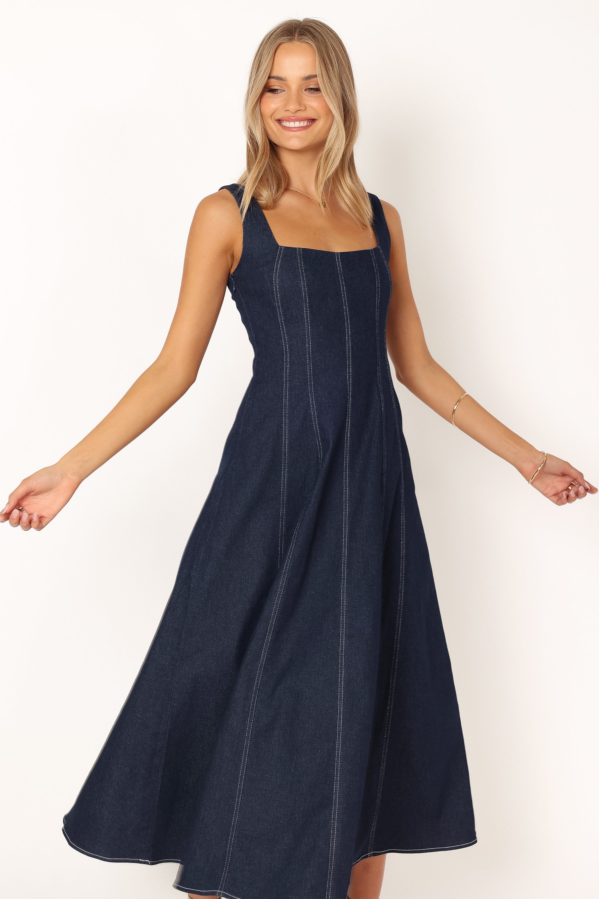 Callum Midi Dress for Women - Dark Denim Stretch Denim Dress with Flattering Fit | Perfect for Casual Outings, Date Nights & Office Wear