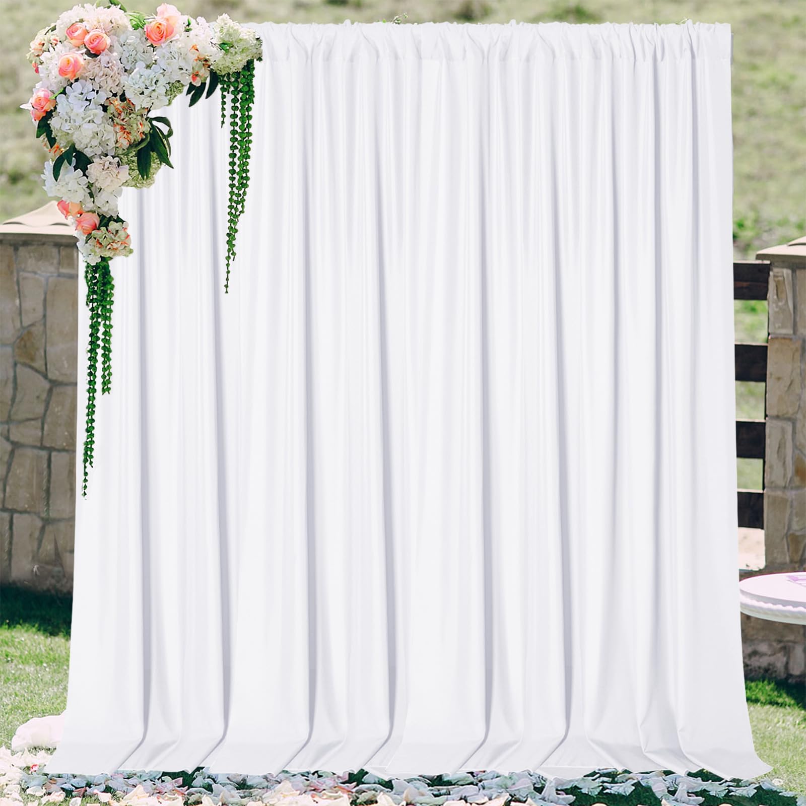 10x10FT White Polyester Photo Backdrop Curtains - 2 Panels with Rod Pockets for Photography, Party, Wedding & Home Decor | Perfect for Studio Shoots, Birthday Celebrations, and Living Room Decorations