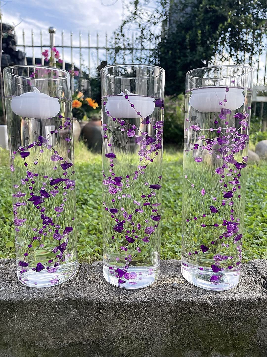 12pcs Purple Crystal String Beads - Elegant Floating Candle Centerpiece Decor, Crystal Bead Filler for Wedding, Birthday Party, Table Decorations | Perfect for DIY Home Decor, Vase Fillers, and Event Centerpieces