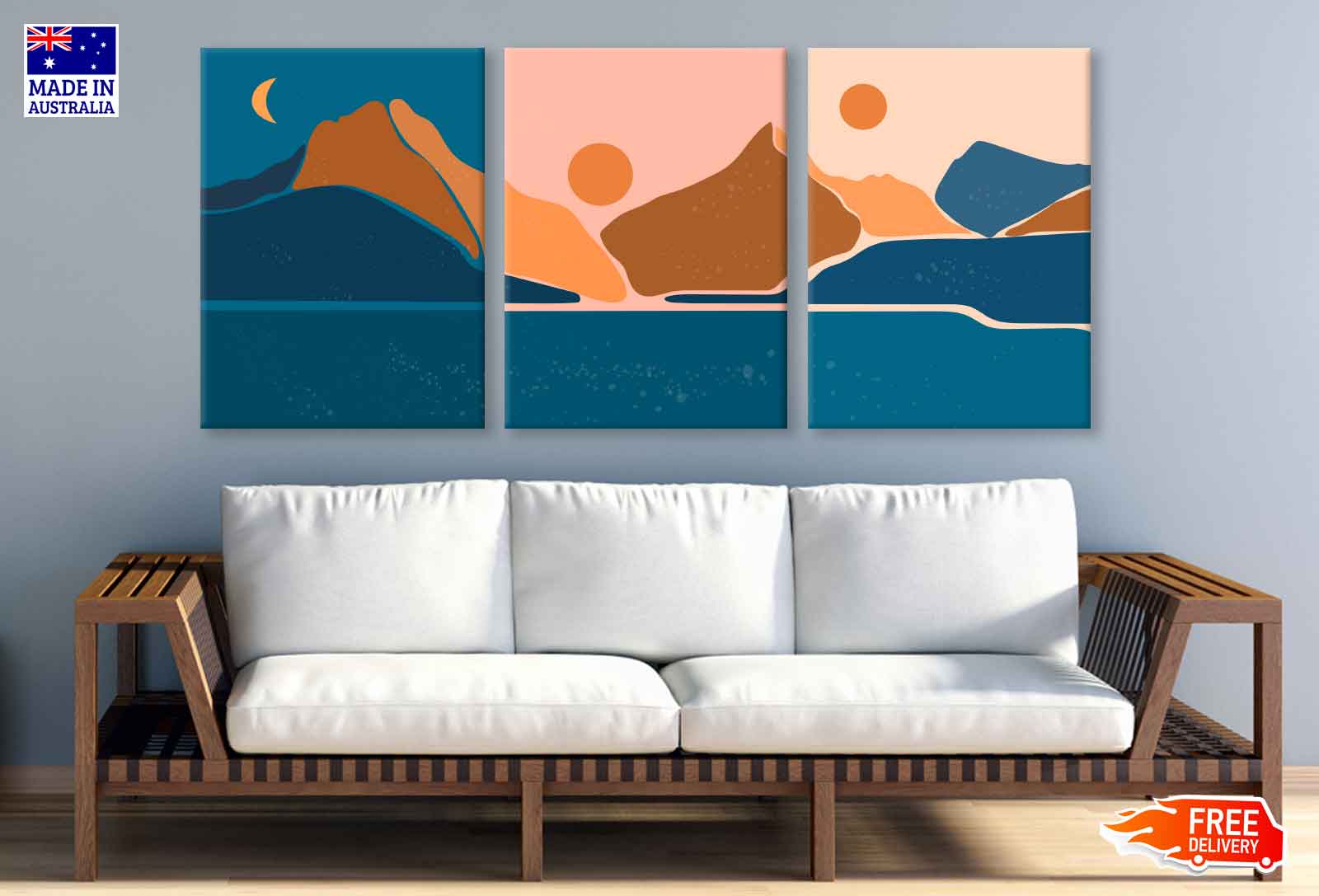 3-Piece Mountain Night Vector Illustration Wall Art Canvas - High Quality Print, 100% Australian Made, Ready to Hang - Perfect for Living Room, Bedroom & Office Decor
