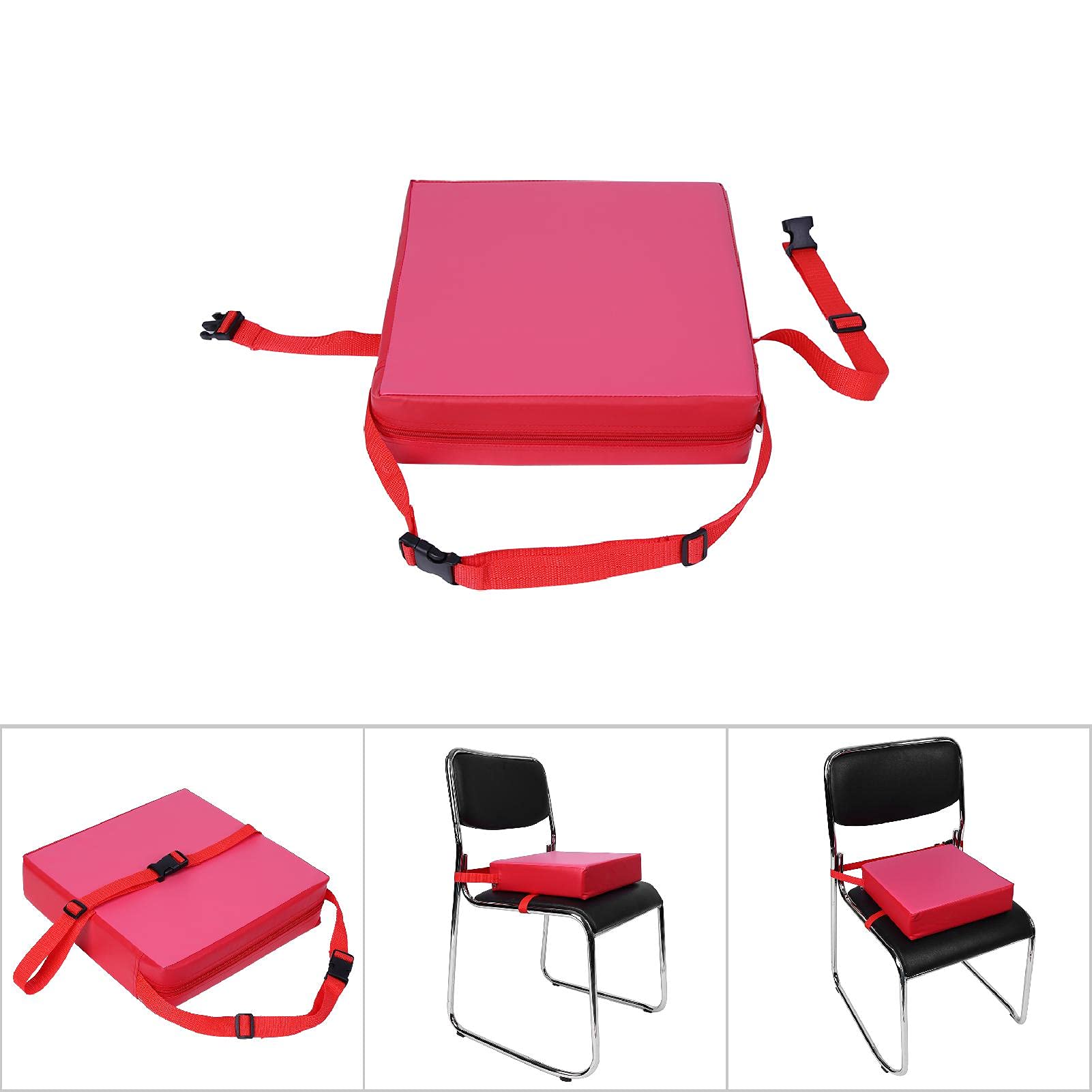 Portable Kids Dining Chair Booster Cushion - Adjustable, Eco-Friendly & Dismountable High Chair Seat Cushion for Toddlers - Perfect for Restaurant, Home & Travel Use (Red)