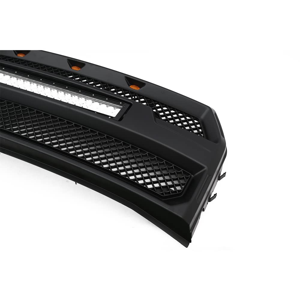 JX Racing Performance Front Upper Grille with LED Light Bar for Ford F150 2015-2017 - Matte Black (No Camera Hole) | Off-Road & Truck Accessories Upgrade