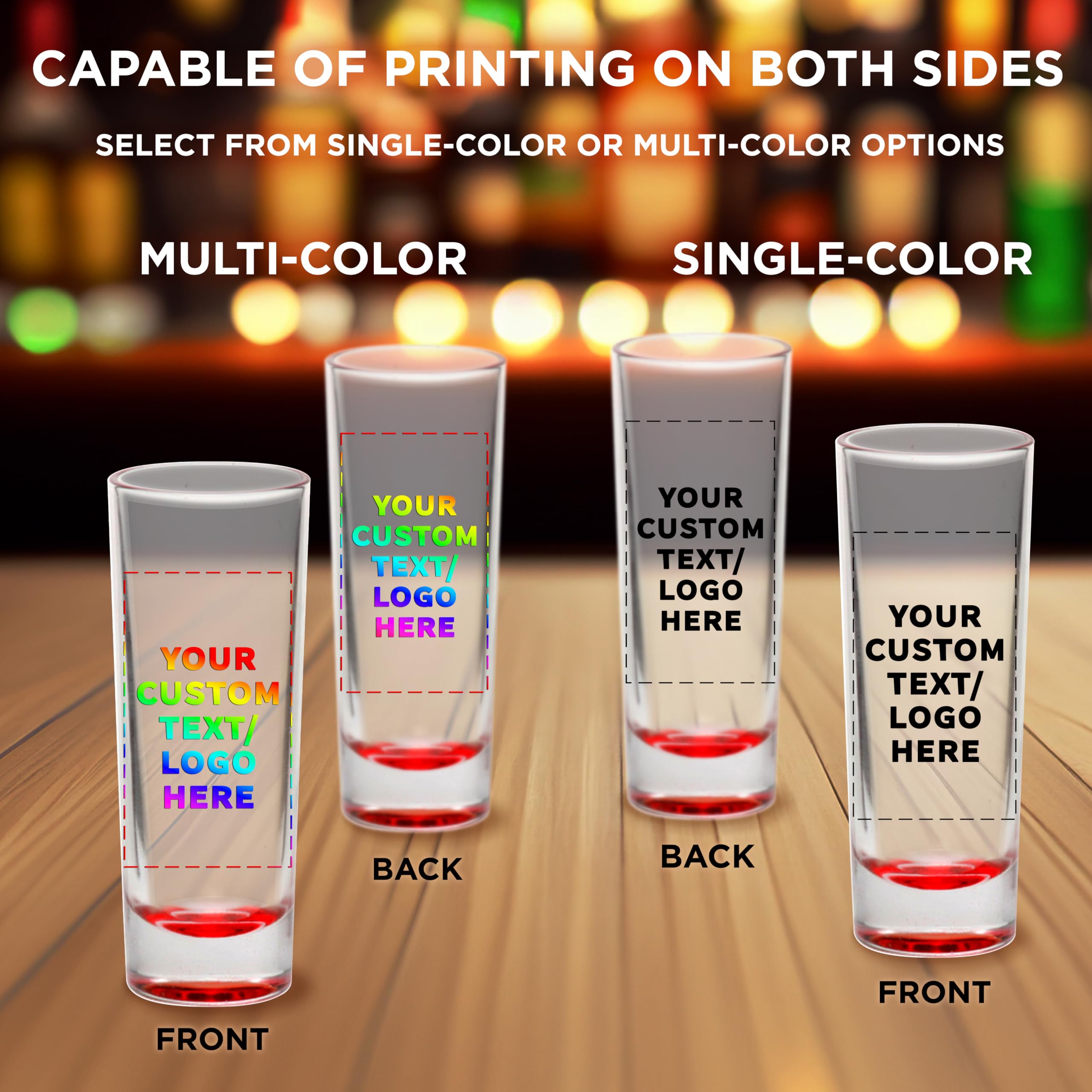 Custom 2 oz Cordial Shot Glasses - Bulk Pack of 100 Personalized Shooter Glasses for Parties, Weddings & Events - Durable Red Glassware for Cocktails, Liquor & Tequila Shots - Perfect for Home Bars, Restaurants & Catering Services