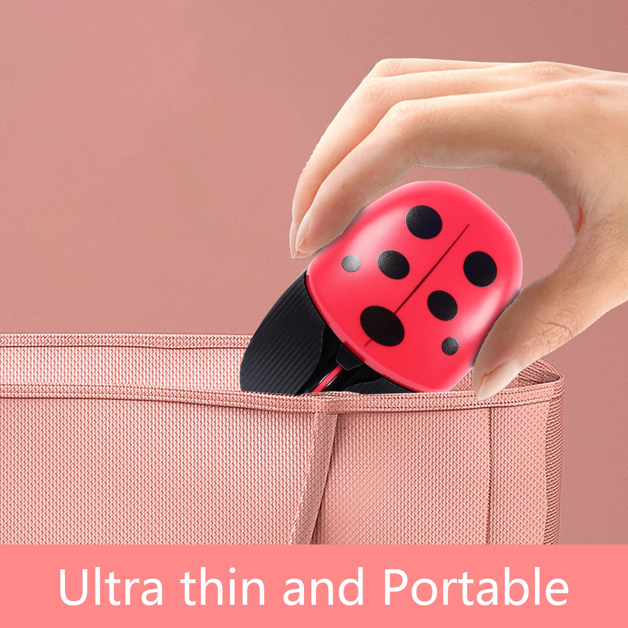Wireless Bluetooth Mouse - Rechargeable 2.4G USB Optical Mouse with 1600 DPI, Low Noise, Cute Ladybug Design for Computer, Laptop, PC, Mac - Perfect for Office Work, Online Classes & Gaming