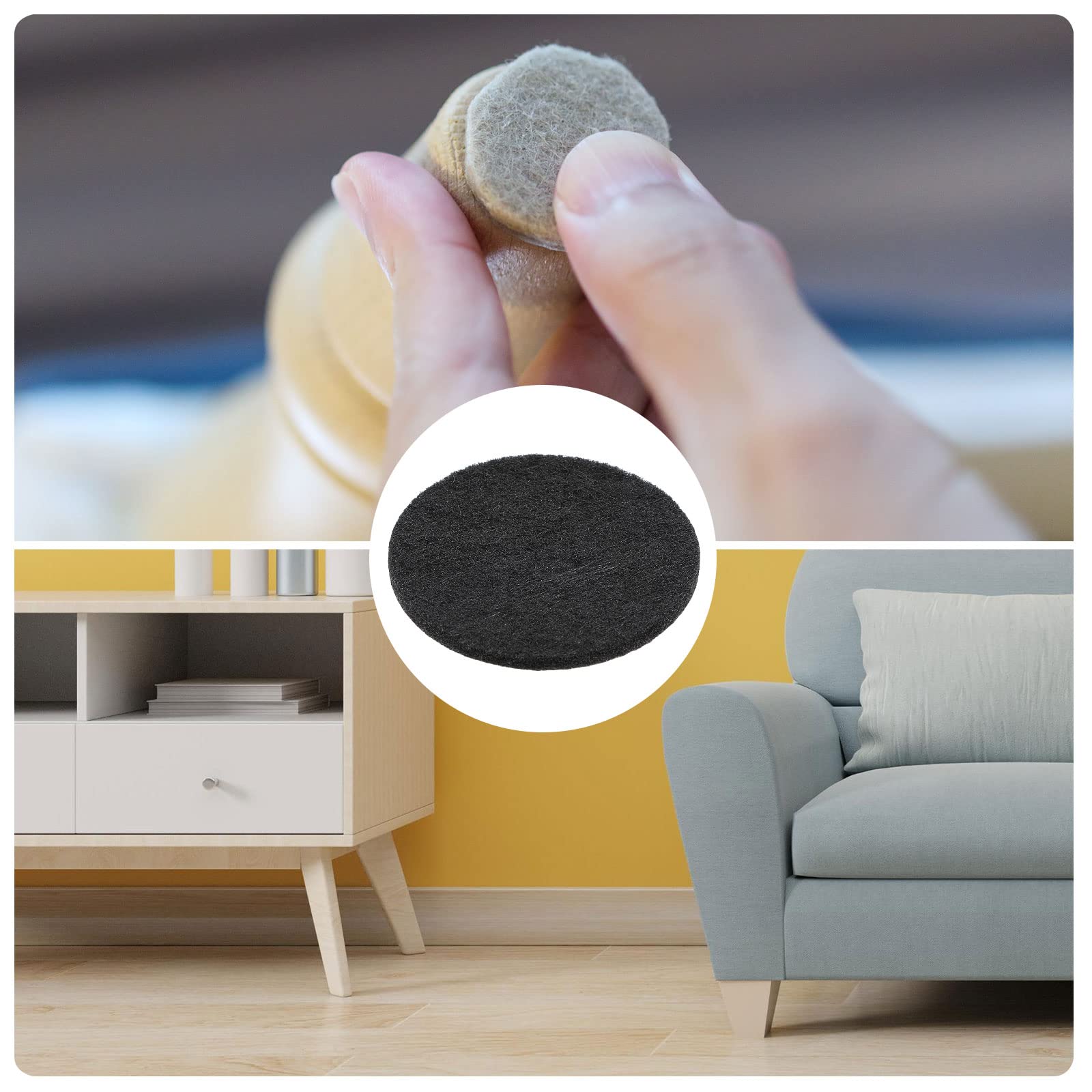 METALLIXITY Round Felt Furniture Pads 10Pcs (50x3mm) - Self Adhesive Floor Protectors for Cabinets, Chairs, Tables & Bed Feet - Black - Protect Hardwood Floors & Reduce Noise (Home & Office Use)