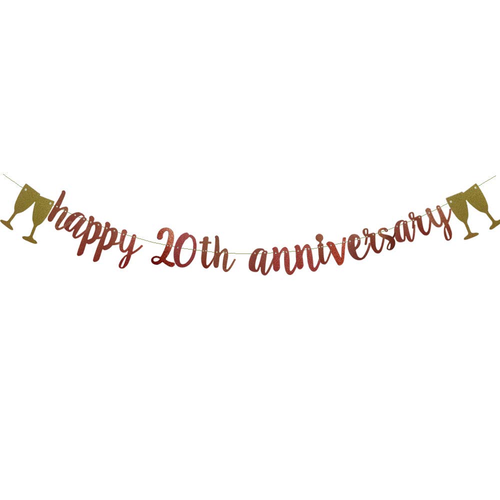 20TH Anniversary Banner - Rose Gold Glitter Party Decorations for Wedding Anniversary Celebration - Pre-Strung Letters - Perfect for Anniversary Parties, Home Decor & Special Events