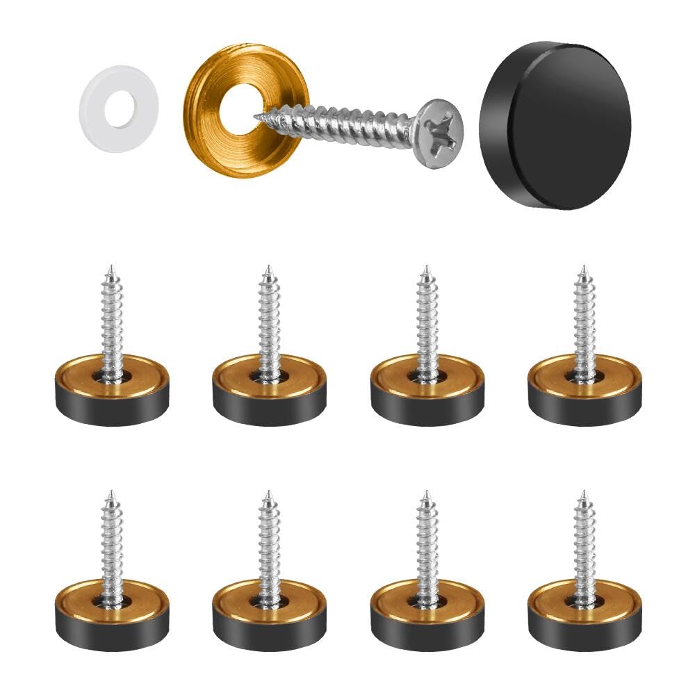 Decorative Solid Brass Mirror Screws with Black Caps - 16MM (8 Pack) - Perfect for Framing Mirrors, Wall Art, and Home Décor Fastening