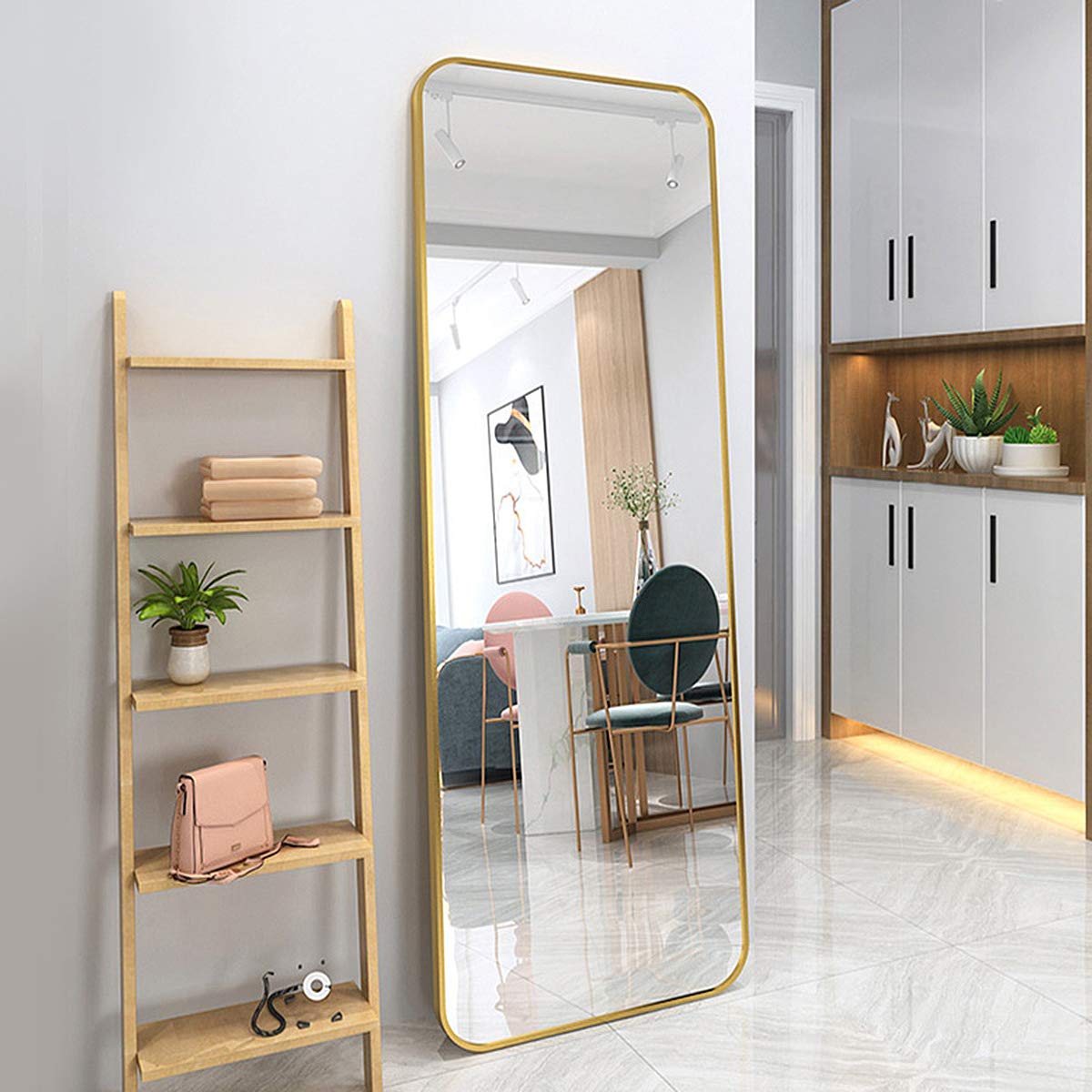65×22 Inch Full Length Mirror with Rounded Corners - Gold Aluminum Alloy Thickened Frame - Standing Floor Mirror for Bedroom, Living Room, Dressing Room, and Gym - Full Body Mirror for Home Decor and Fitness Use