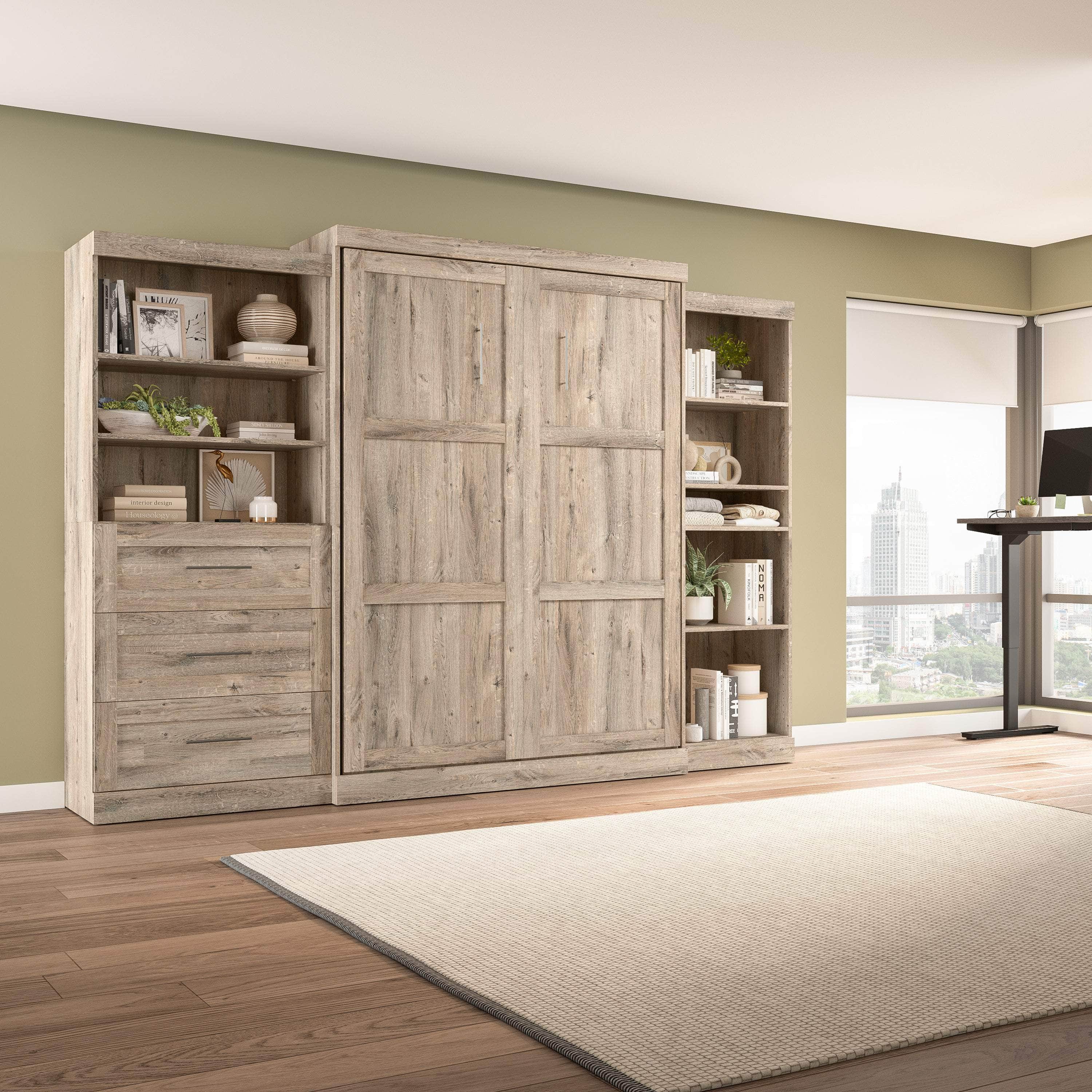 Pur Queen Murphy Pull Down Wall Bed with 2 Storage Drawers (126