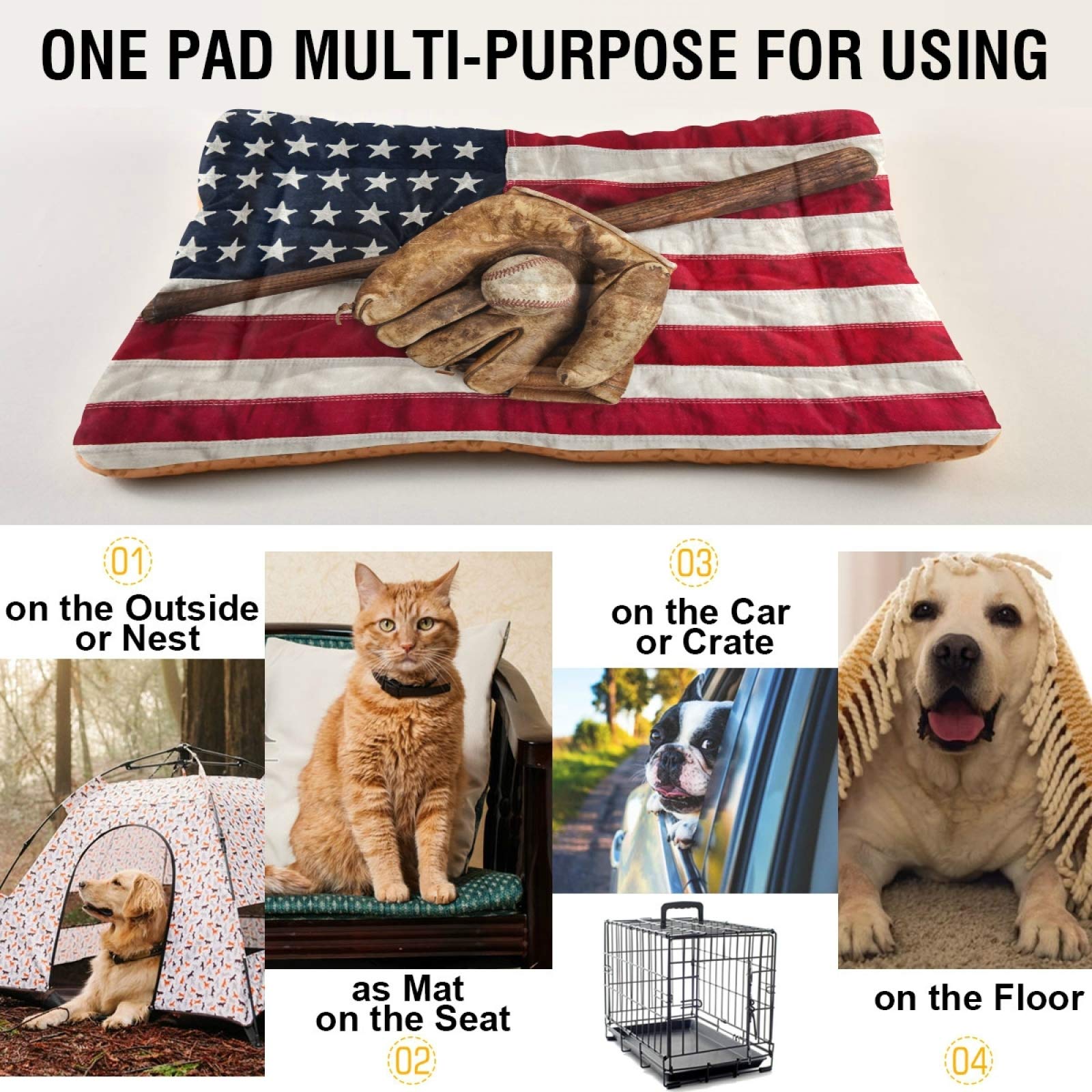 Vintage Baseball Bat Design Pet Bed - Ultra Soft Rectangle Dog & Cat Bed for Small Medium Large Breeds, 36x24 Inch - Cozy Calming Bed for Living Room, Bedroom & Kennel Use