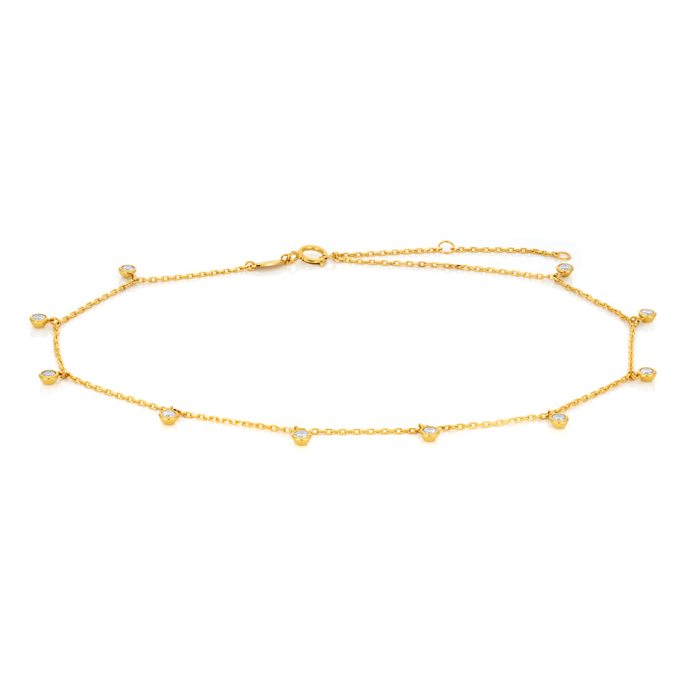 9ct Yellow Gold Anklet with Cubic Zirconias - Elegant Ankle Bracelet for Women, Perfect for Parties, Weddings & Everyday Wear