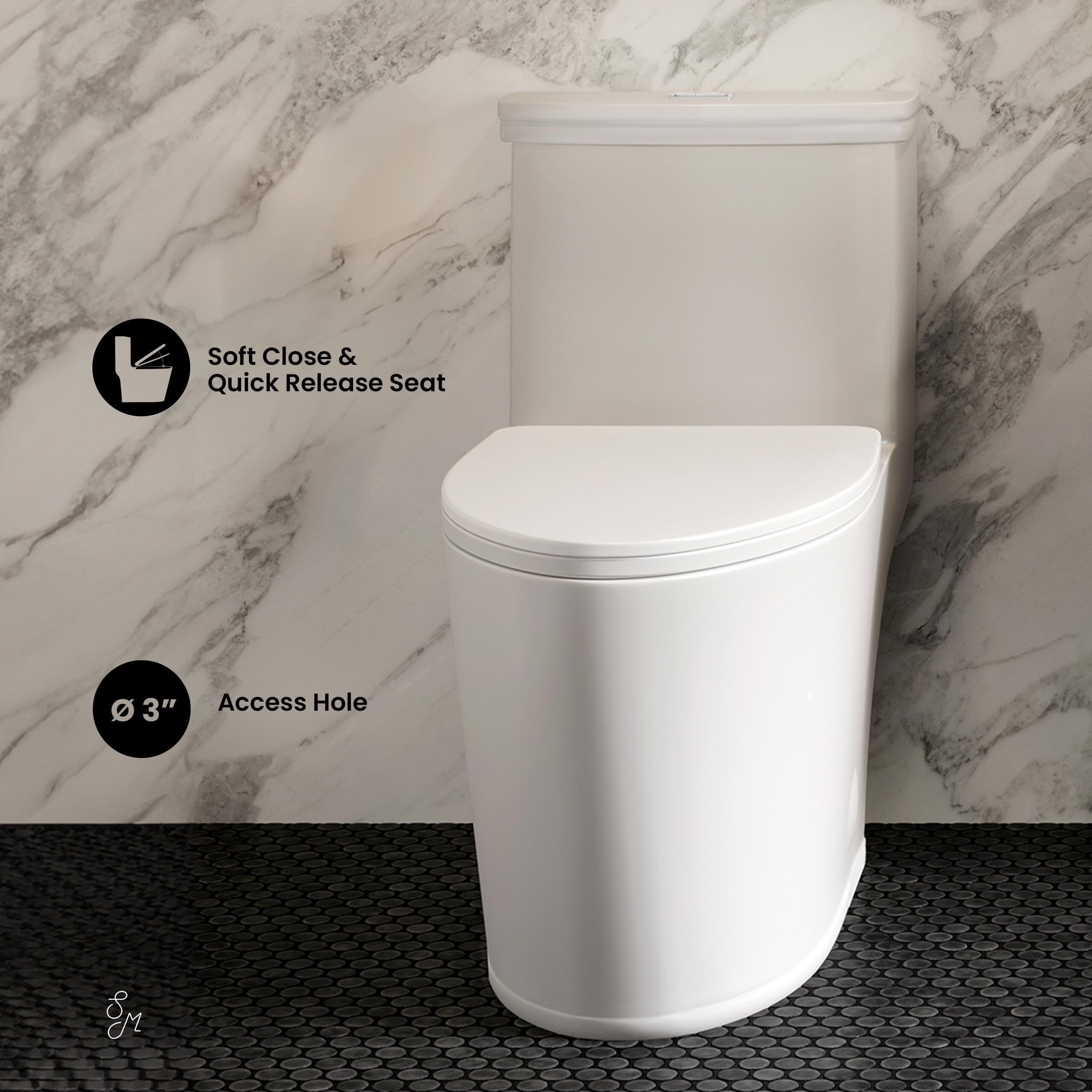 Beau One-Piece Elongated Toilet with Dual-Flush Technology 1.1/1.6 GPF - Water-Saving Bathroom Fixture for Modern Homes & Commercial Spaces