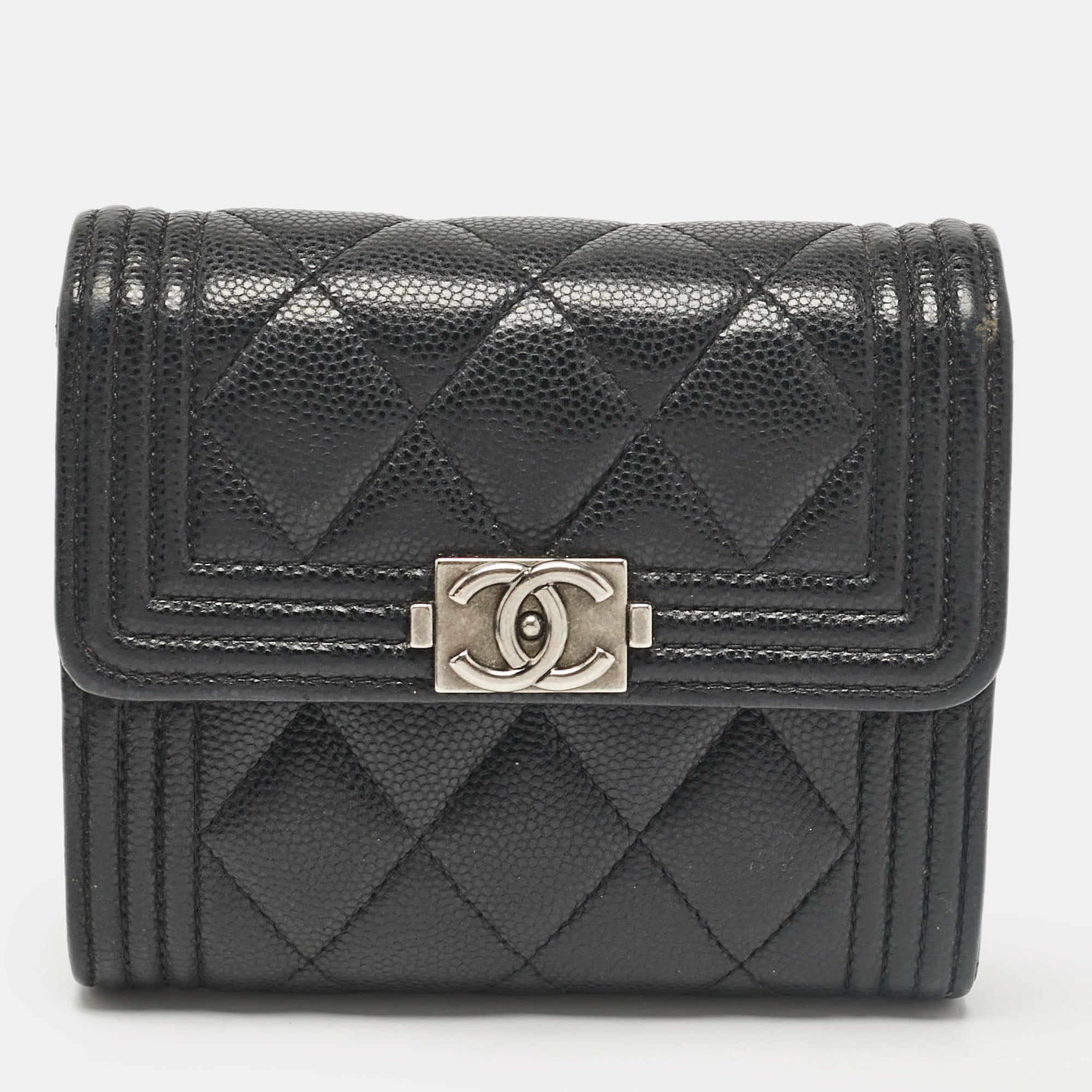 Luxury Black Caviar Quilted Leather Men's Trifold Wallet - RFID Blocking, Slim Design for Everyday Carry & Business Use
