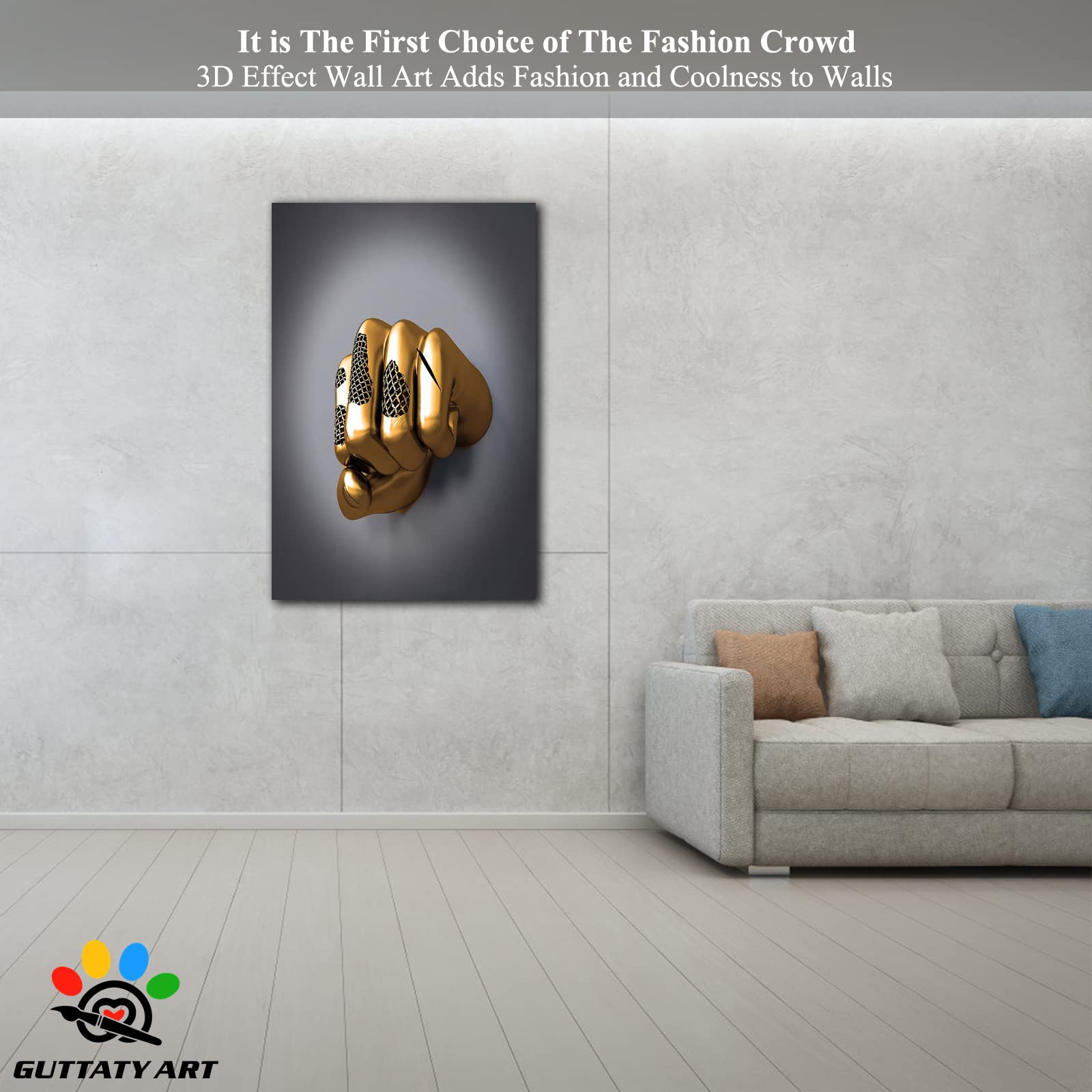3D Metal Effect Fist Canvas Wall Art - Modern Silver Framed Wall Decor for Men's Bedroom & Living Room - Valentine's Day Gift Idea - 28x40 Inches - Perfect for Home Office, Man Cave, or Contemporary Interior Design