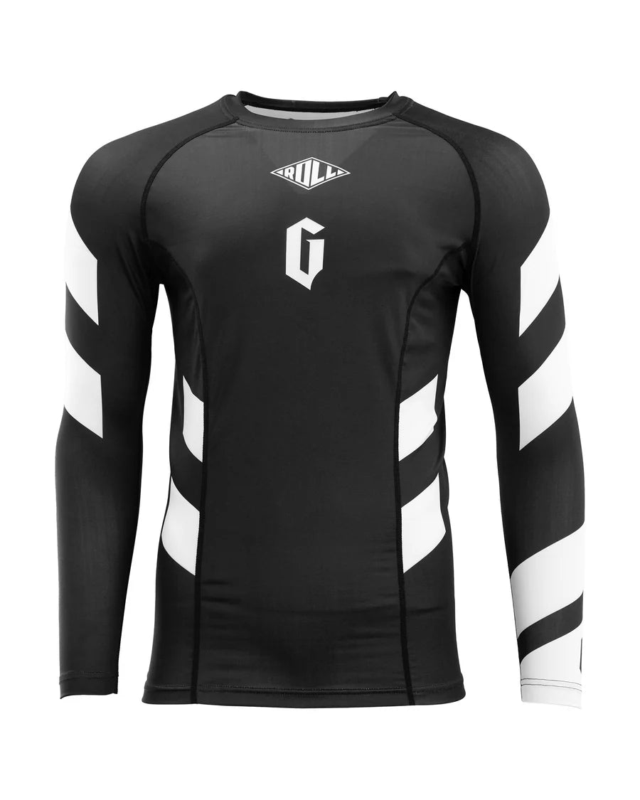 GAMENESS RASHGUARD PRO RANK LONG SLEEVE BJJ JIU-JITSU GRAPPLING FIGHT SHIRT BLACK/WHITE - Perfect for MMA Training, Brazilian Jiu-Jitsu & No-Gi Grappling