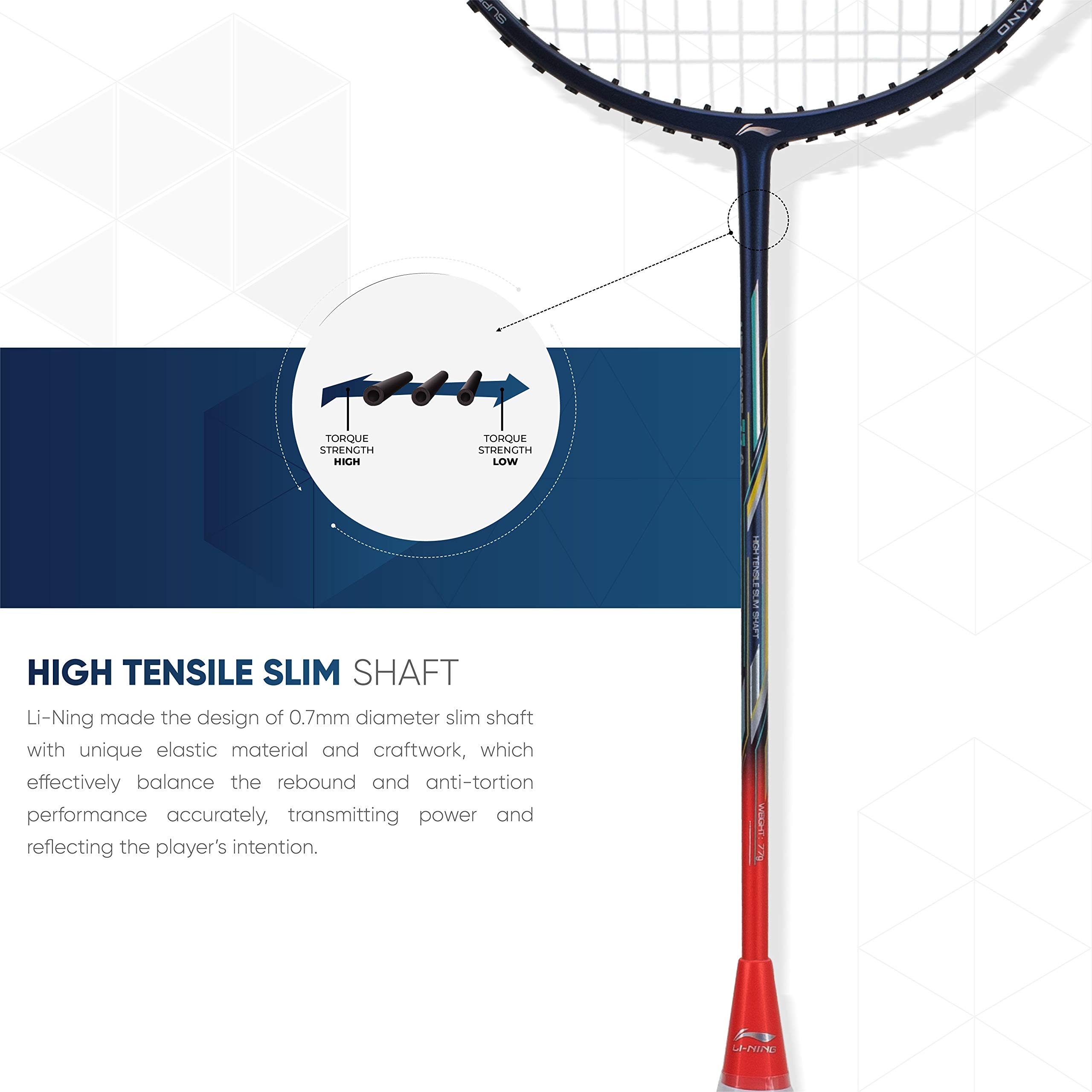 Li-Ning Air Force 77 G2 Carbon Fiber Badminton Racket with Full Cover - Professional Tournament Grade Shuttlecock Racket for Indoor/Outdoor Play - Navy/Red