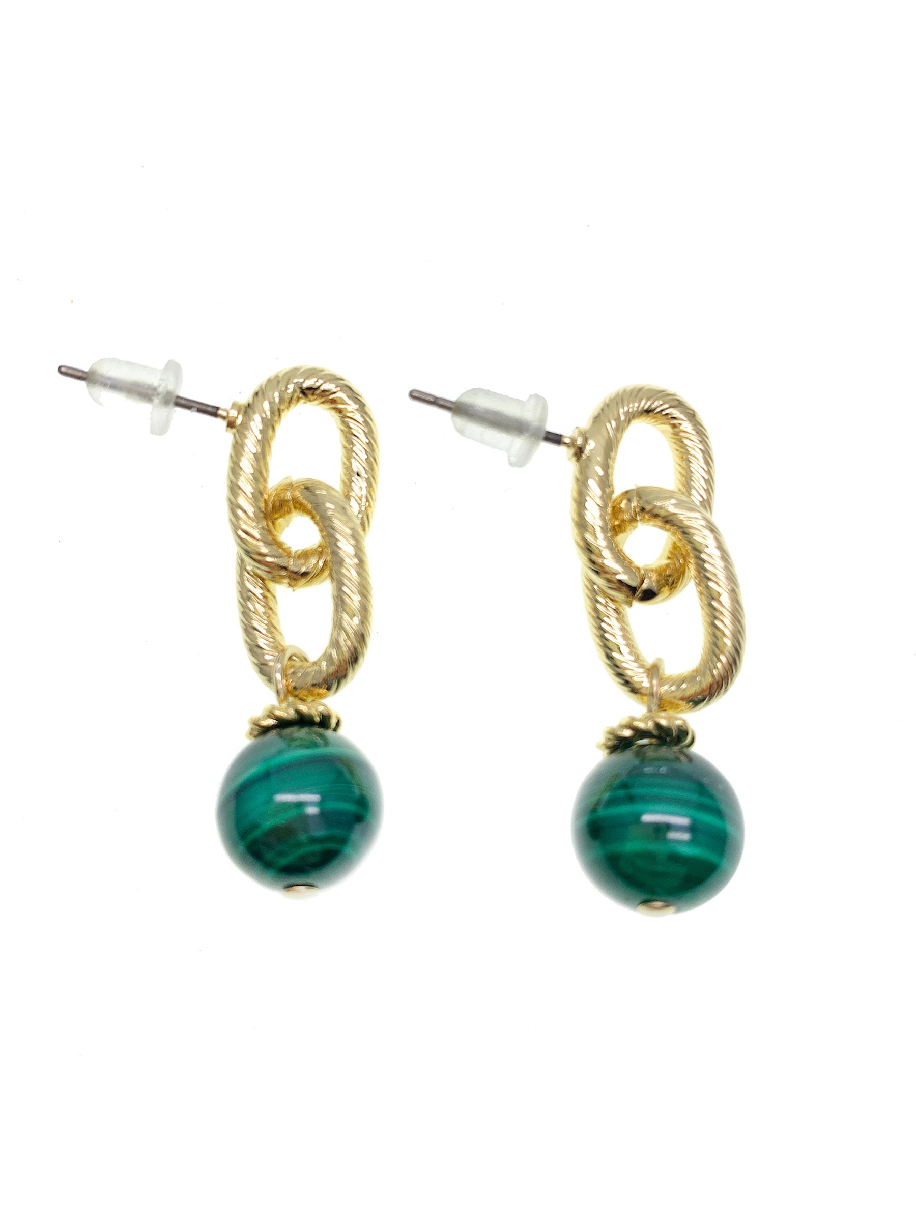 Malachite Chain Minimalist Earrings GE013 - Elegant Green Stone Dangle Earrings for Women | Perfect for Casual Wear, Office & Special Occasions