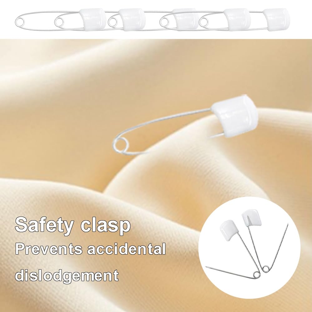 50 Pcs Baby Diaper Safety Pins with Lock - White for Cloth Diapers & Laundry