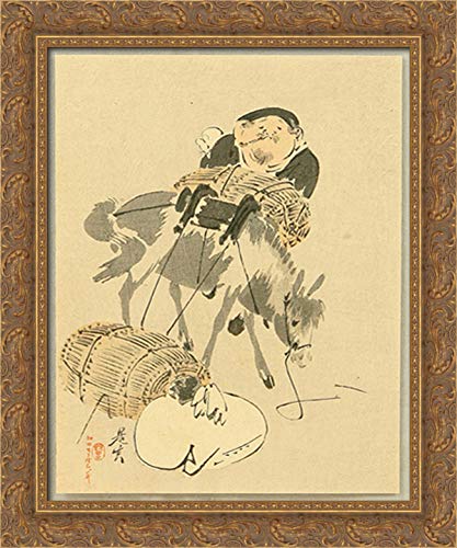 Daikoku and Mouse 20x24 Gold Ornate Wood Framed Canvas Art by Shibata Zeshin - Japanese Wall Decor for Living Room, Office & Gifts