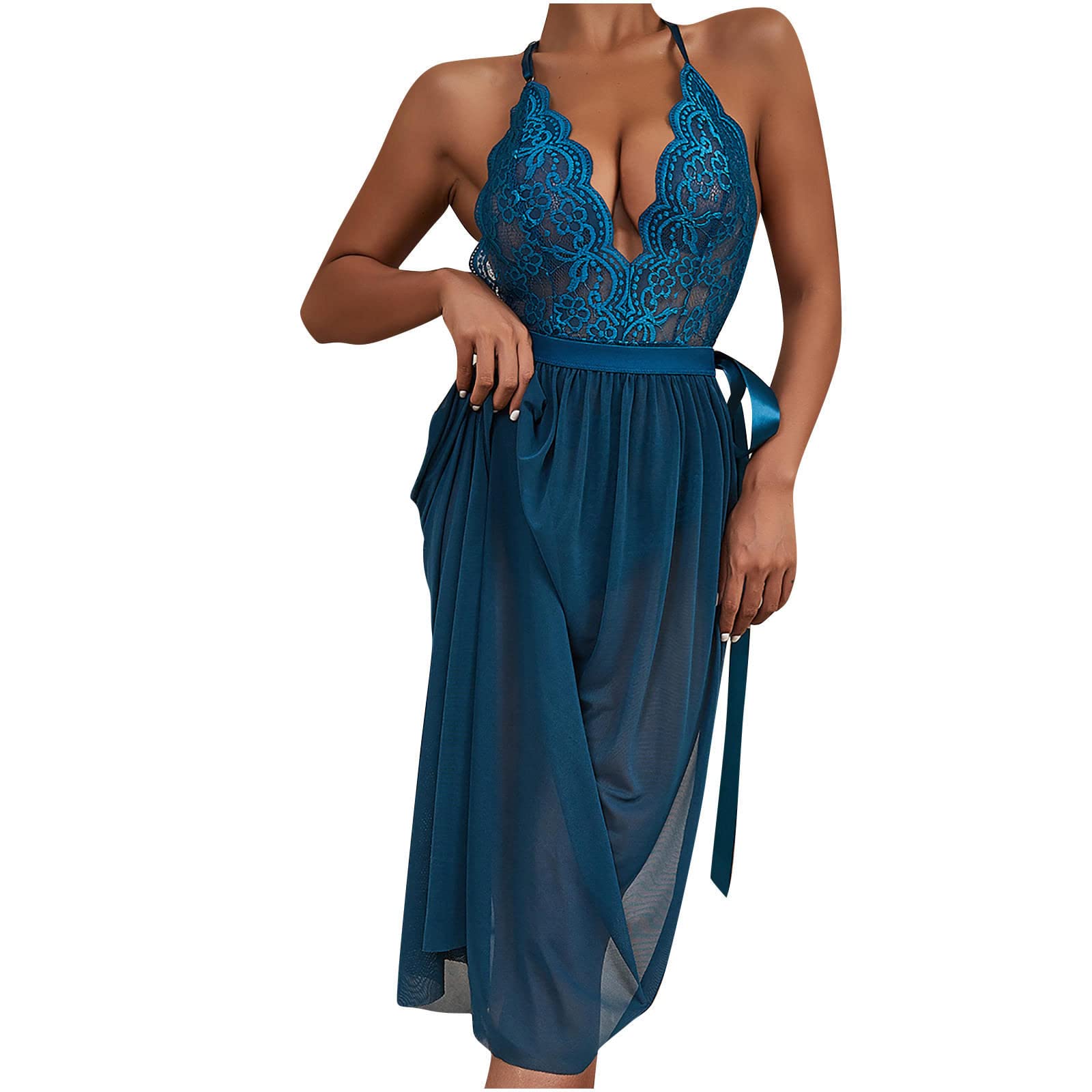 Sexy Lace Trim Babydoll Nightgown - Women's Lingerie Chemise Sleepwear for Valentine's Day & Romantic Nights - Soft Pajama Dress for Bedroom & Boudoir