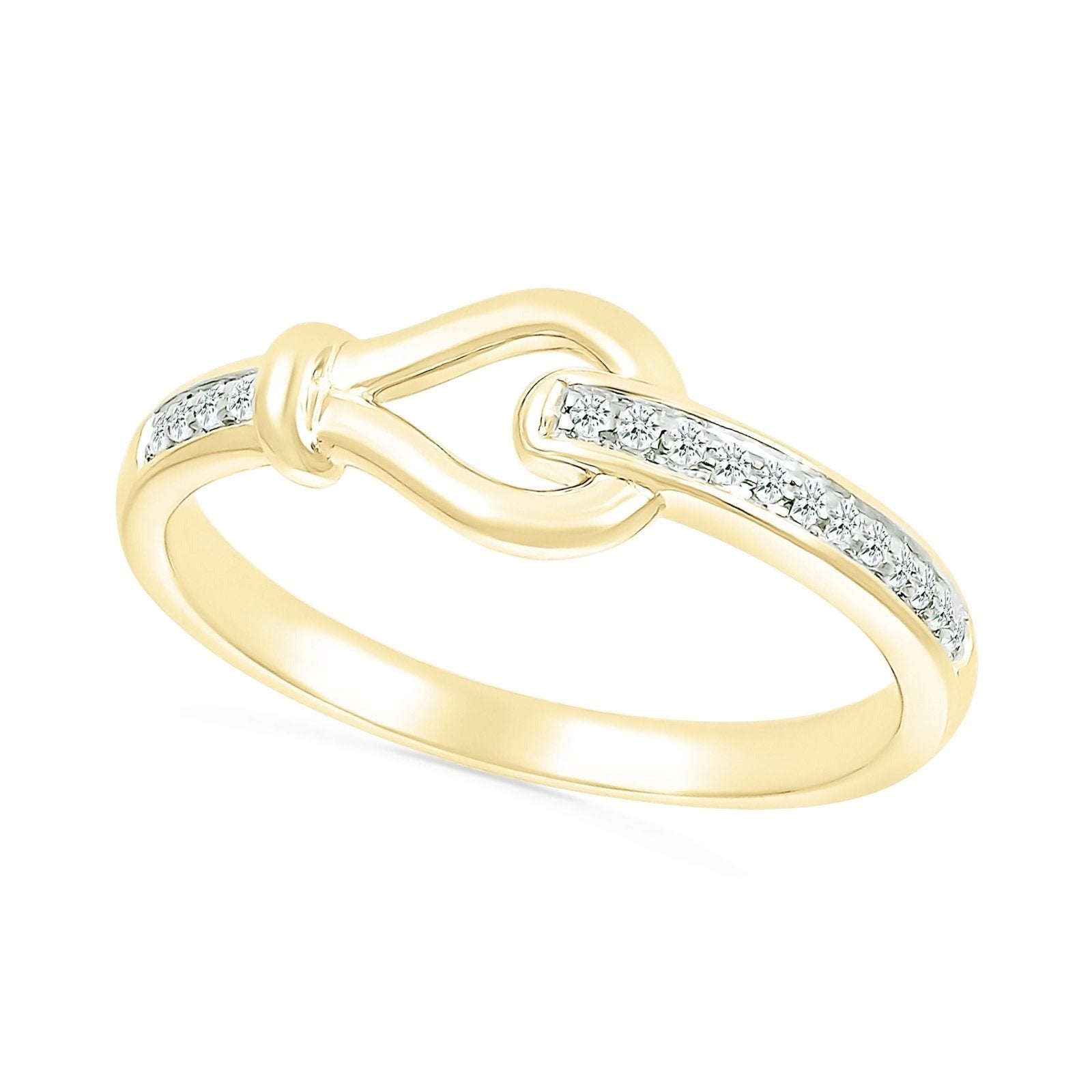 10k Yellow Gold Diamond Gancini Loop Ring - Elegant Stackable Jewelry for Women, Perfect for Weddings, Anniversaries & Everyday Luxury Wear
