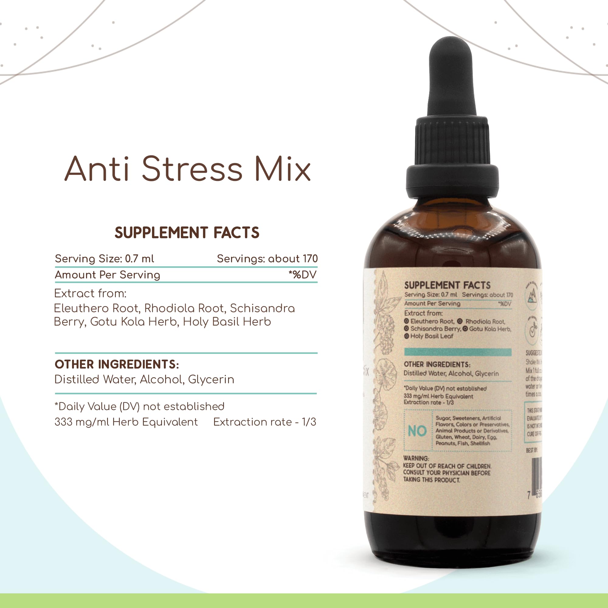 Anti-Stress Adaptogen Tincture with Eleuthero Root, Rhodiola, Schisandra Berry & Holy Basil - Natural Stress Relief Supplement (4oz) - Perfect for Daily Stress Management & Mental Clarity