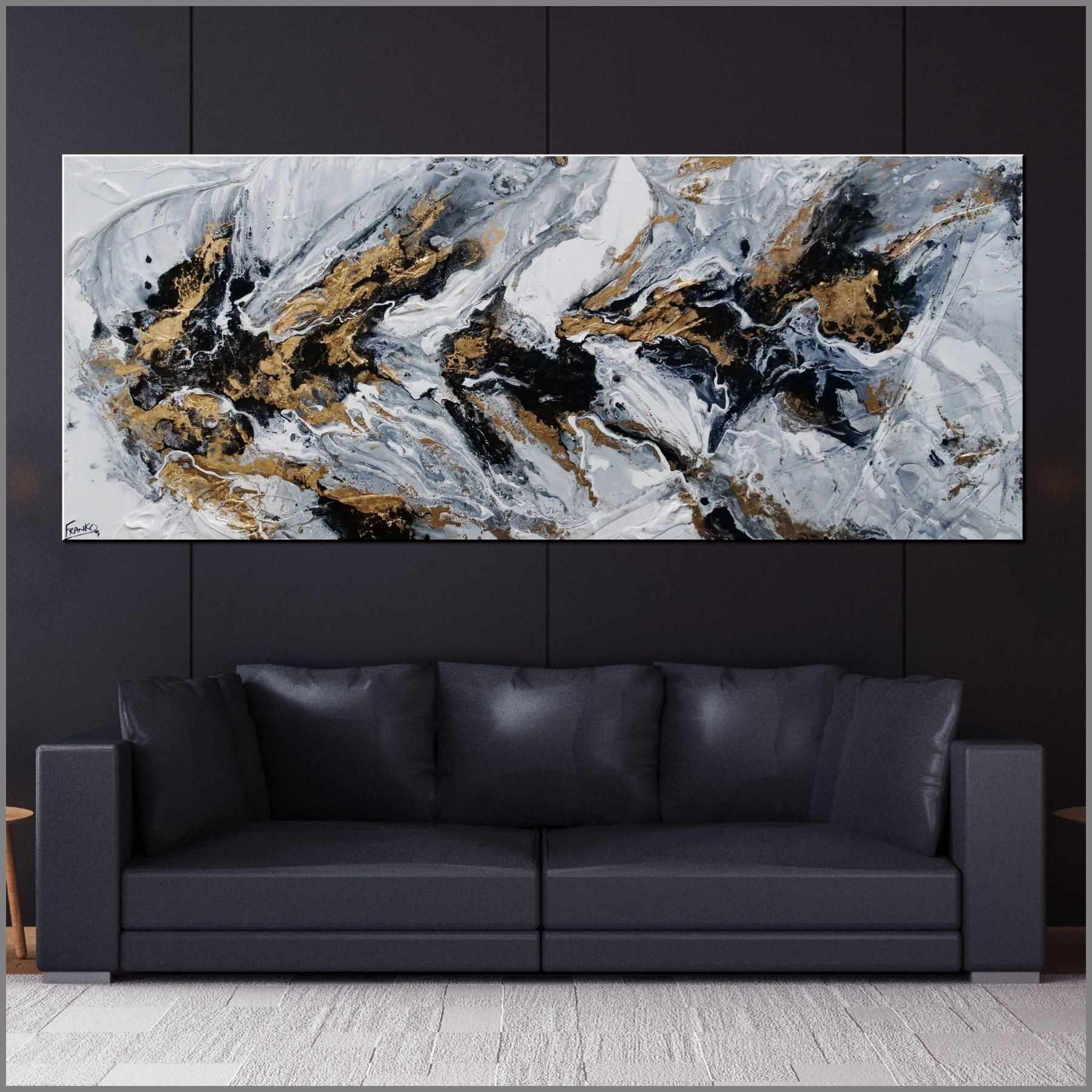 Golden Crunch 200cm x 80cm Grey Gold Textured Abstract Canvas Wall Art - Modern Home Decor for Living Room, Bedroom & Office
