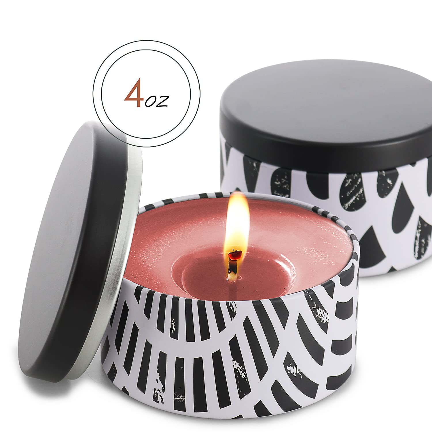 Hearth & Harbor 4oz DIY Candle Making Kit - 24 Pack Metal Tin Candle Jars with Lids - Bulk Black & White Abstract Containers for Candle Storage & Crafts - Perfect for Home Decor, Wedding Favors, and DIY Projects
