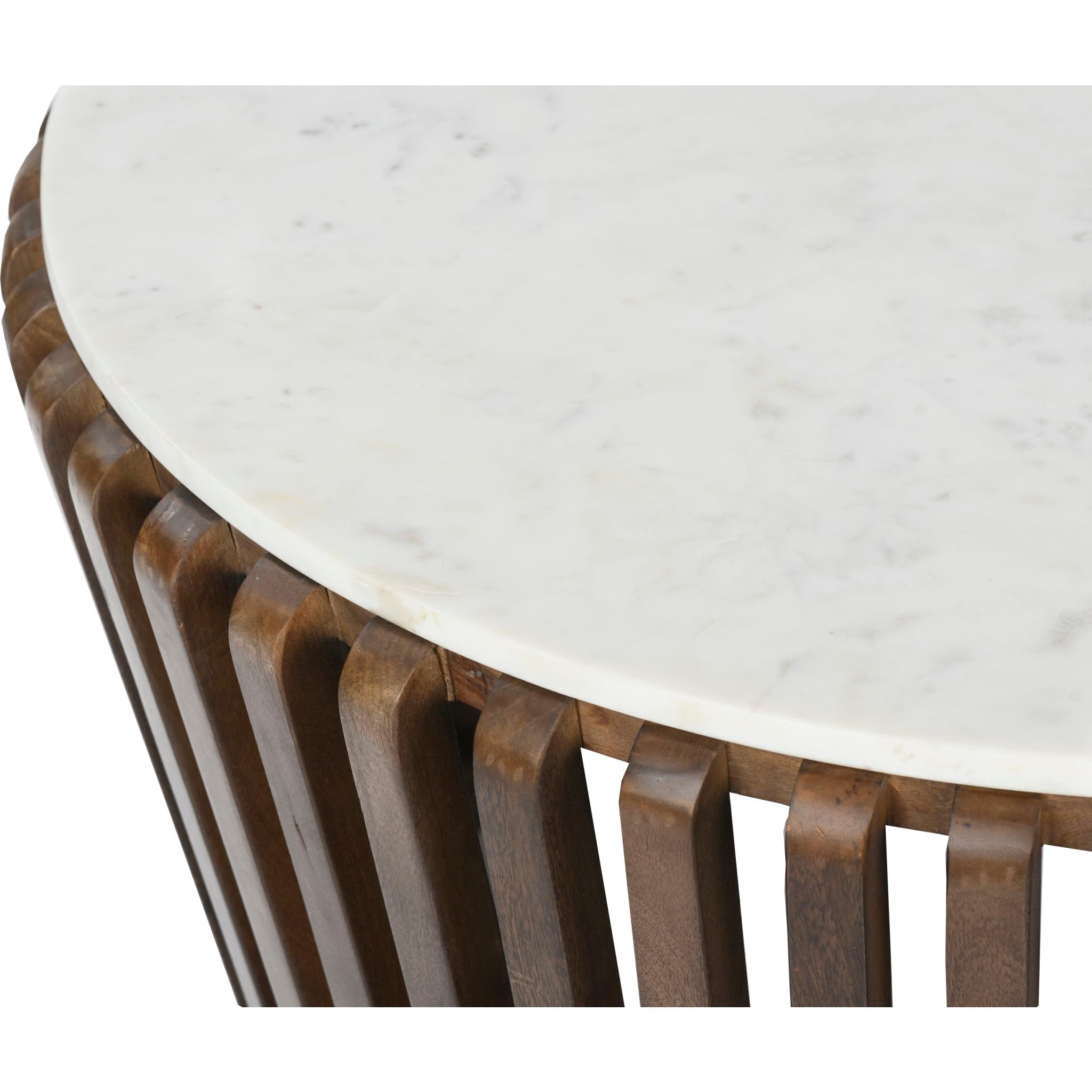 Modern Alisha Coffee Table with White Marble Top and Brown Wooden Legs - Perfect for Living Room, Lounge, and Office Decor