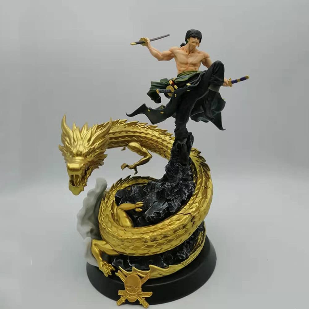 HEYOX 35cm One Piece Roronoa Zoro Golden Dragon Base Limited Edition Anime Action Figure - Japanese PVC Collectible Model Toy for Display, Decor & Gift (Anime Room Decor, Collector's Showcase, Manga Fan Gift)