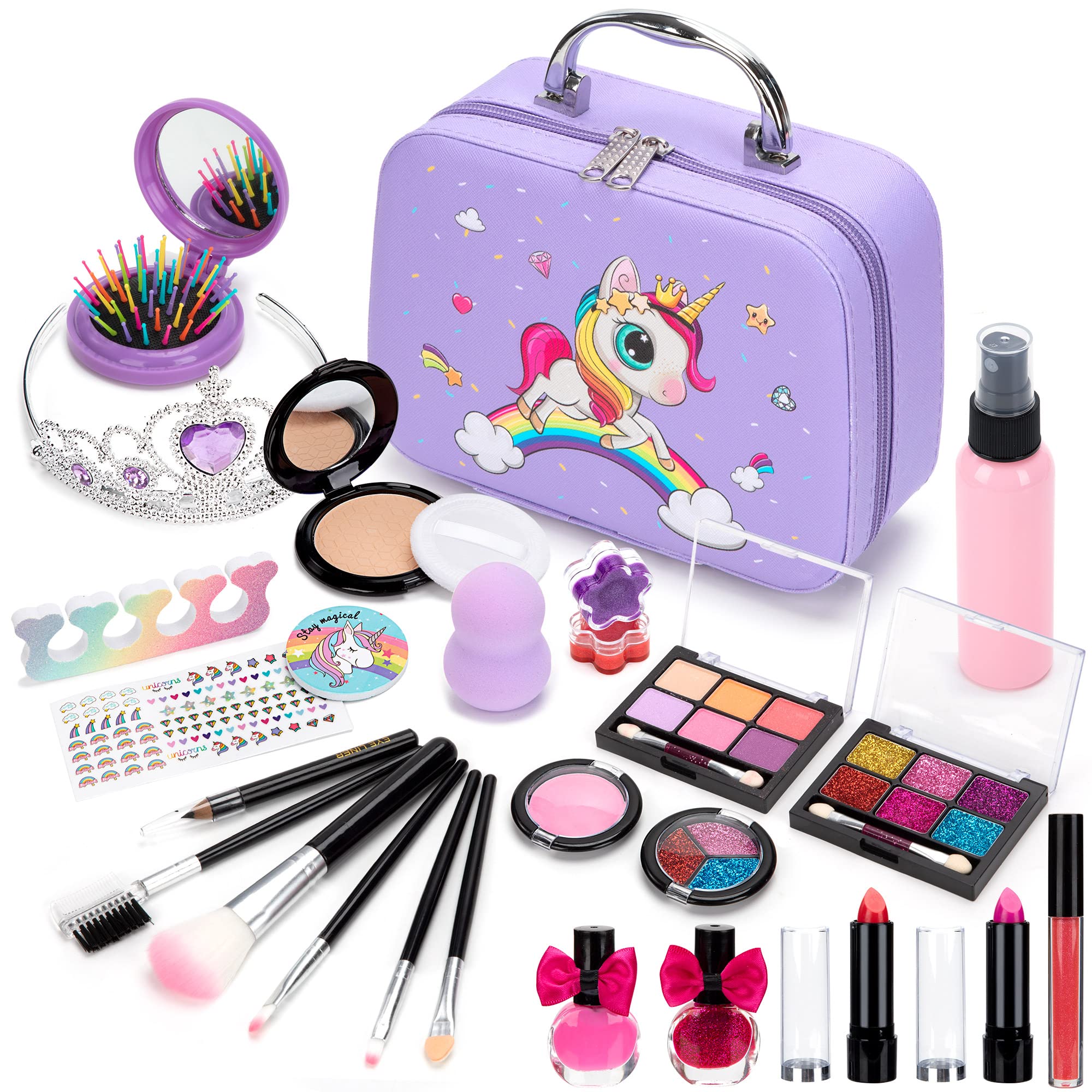 Washable Kids Makeup Kit with Unicorn Case - Princess Birthday Gift for Girls 4-12, Pretend Play & Dress-Up Fun