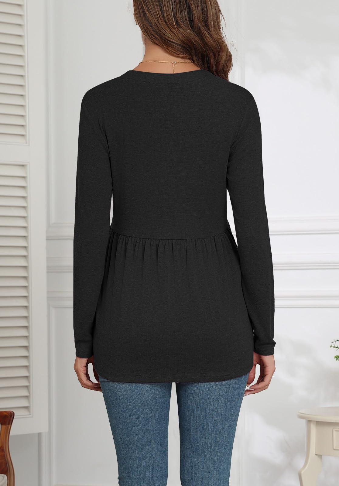 Xpenyo Women's Maternity Tops - Long Sleeve Pregnancy Shirts, V-Neck Button Down Tunic Blouse for Fall 2024 - Comfortable Casual & Dressy Maternity Wear for Work, Office & Everyday Outfits